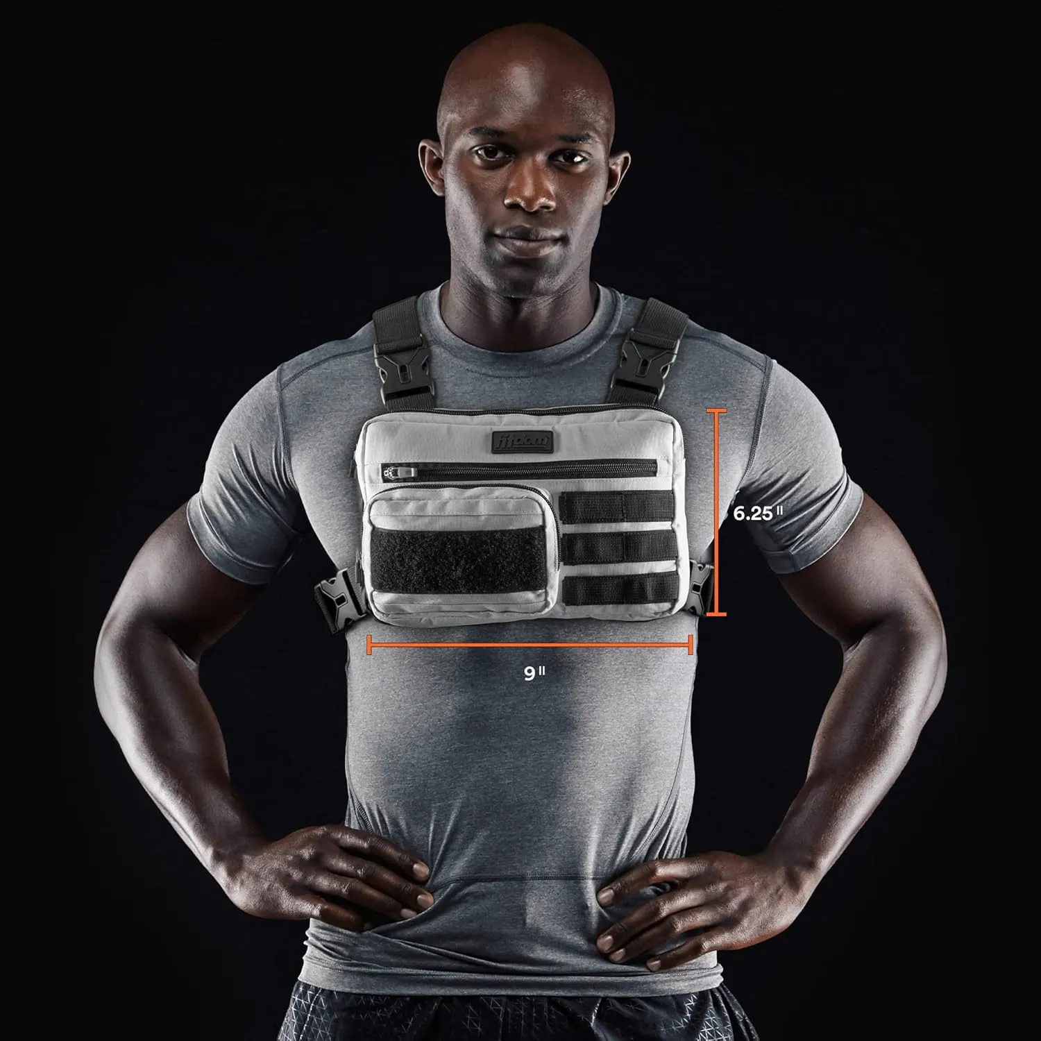 Fitdom Tactical Inspired Sports Utility Chest Pack. Chest Bag For Men With Built-In Phone Holder. This EDC Rig Pouch Vest is Perfect For Workouts, Cycling & Hiking