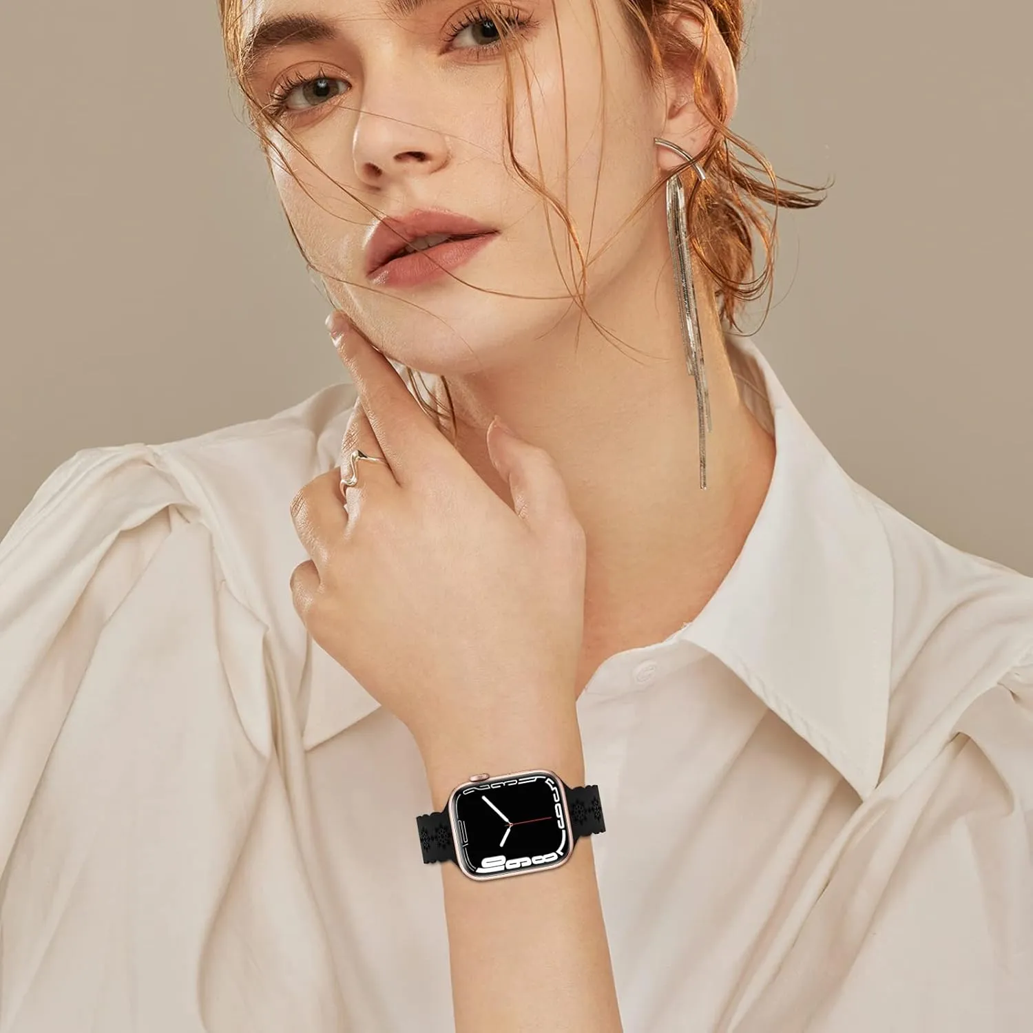 Floral Silicone Band Compatible with Apple Watch Bands 38mm 40mm 42mm 44mm 41mm 45mm 49mm Women Men, Slim Hollow-Out Design Wristbands Soft Sport Breathable Watch Bands for iWatch Ultra SE Series 9/8/7/6/5/4/3/2/1