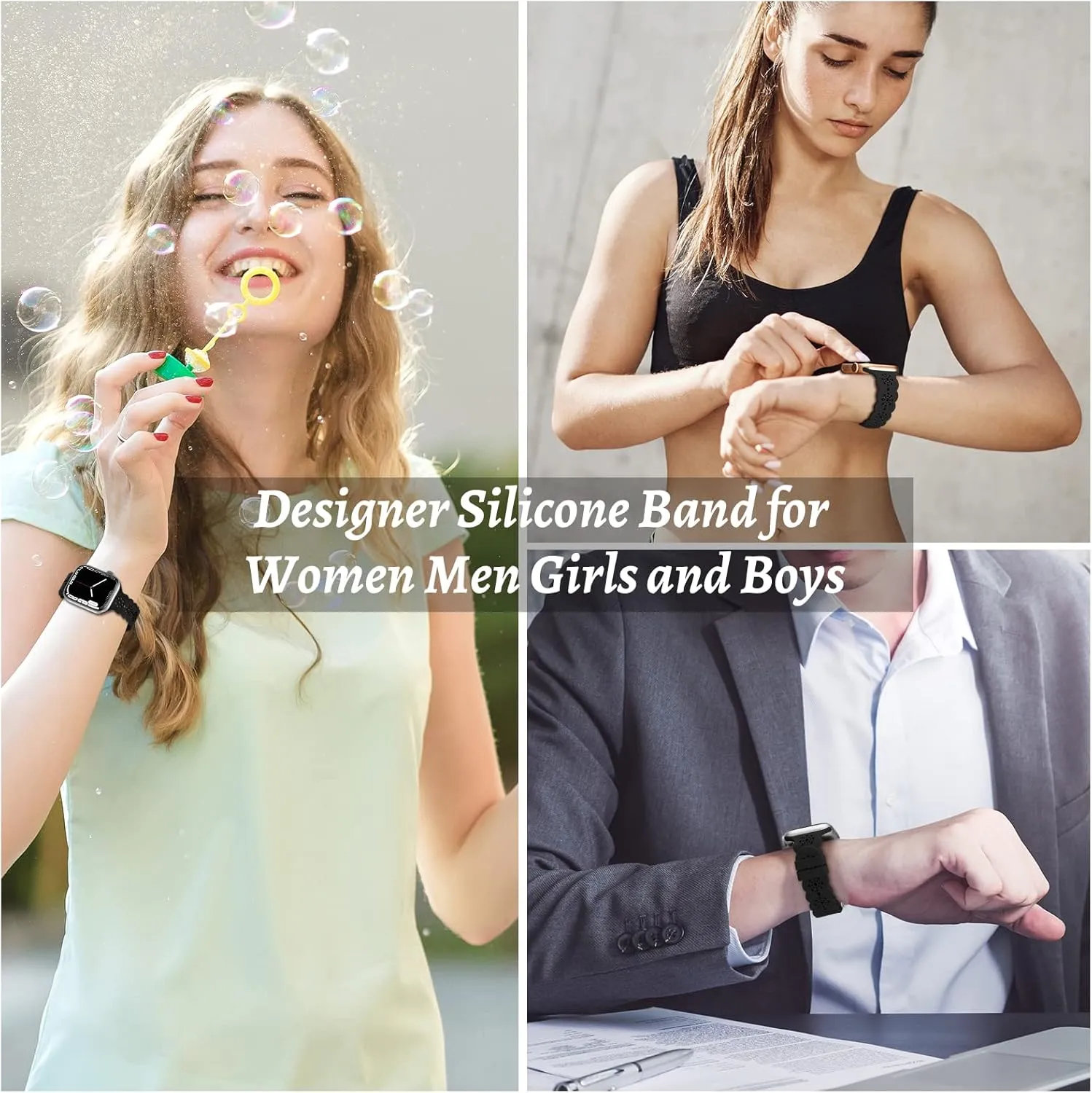Floral Silicone Band Compatible with Apple Watch Bands 38mm 40mm 42mm 44mm 41mm 45mm 49mm Women Men, Slim Hollow-Out Design Wristbands Soft Sport Breathable Watch Bands for iWatch Ultra SE Series 9/8/7/6/5/4/3/2/1