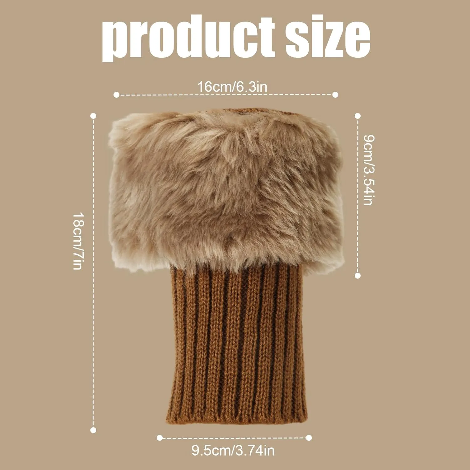 Fluffy Leg Warmers, 7 inch Furry Wrist Faux Fur Trim Cuffs Fuzzy Knitted Boot Covers Winter Plush Socks for Women