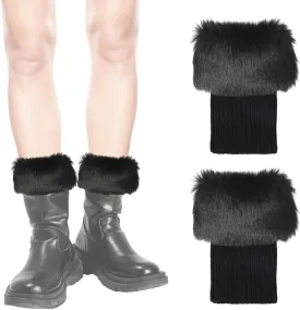 Fluffy Leg Warmers, 7 inch Furry Wrist Faux Fur Trim Cuffs Fuzzy Knitted Boot Covers Winter Plush Socks for Women