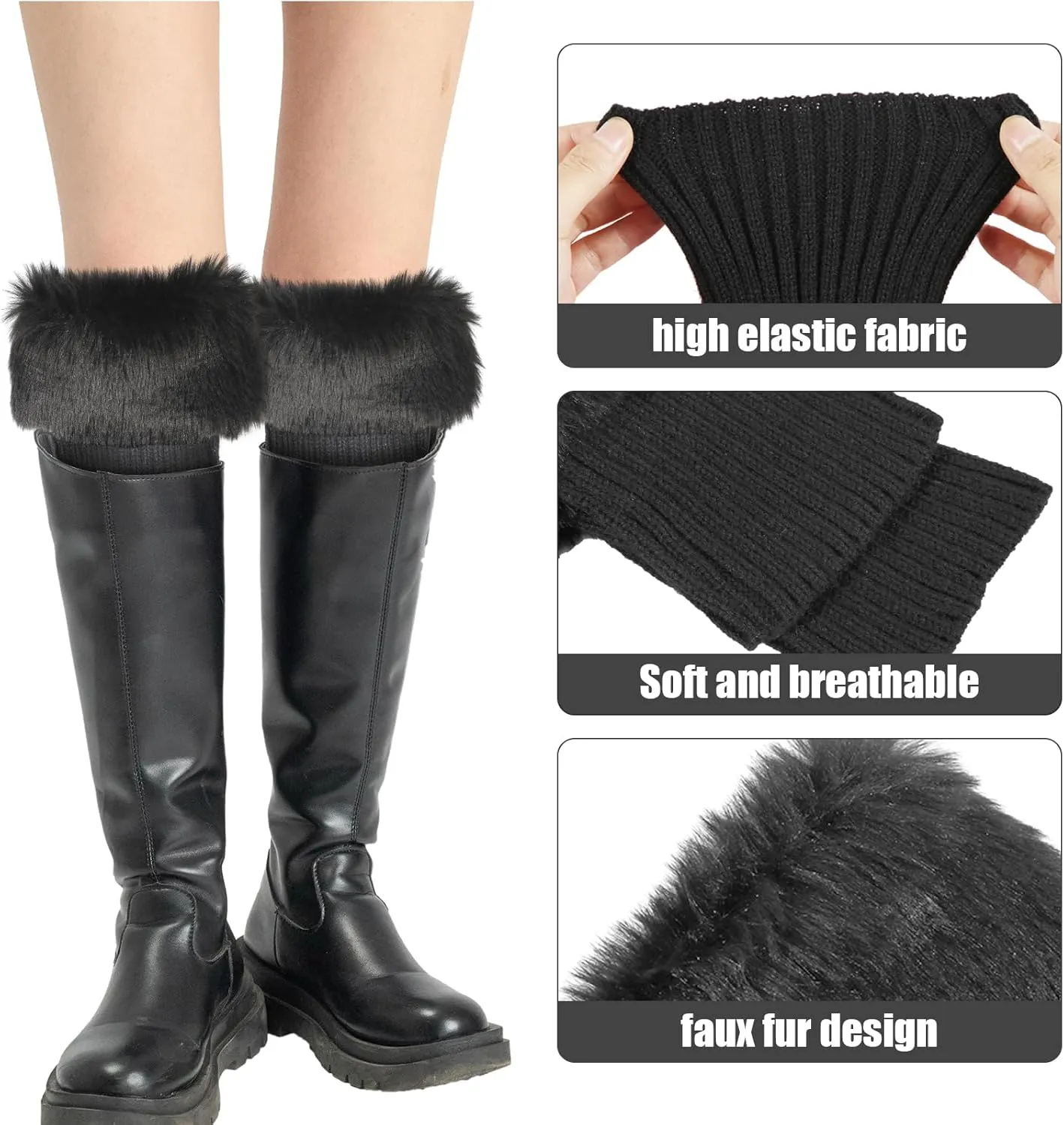 Fluffy Leg Warmers, 7 inch Furry Wrist Faux Fur Trim Cuffs Fuzzy Knitted Boot Covers Winter Plush Socks for Women