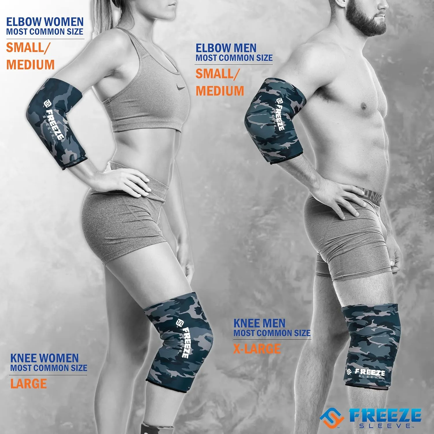 FreezeSleeve Ice and Heat Therapy Sleeve | Reusable Ice Pack Flexible Gel Compression Sleeve for Pain Relief and Recovery of Elbow Knee Ankle Leg Wrist Injuries | Blue Camo X Large