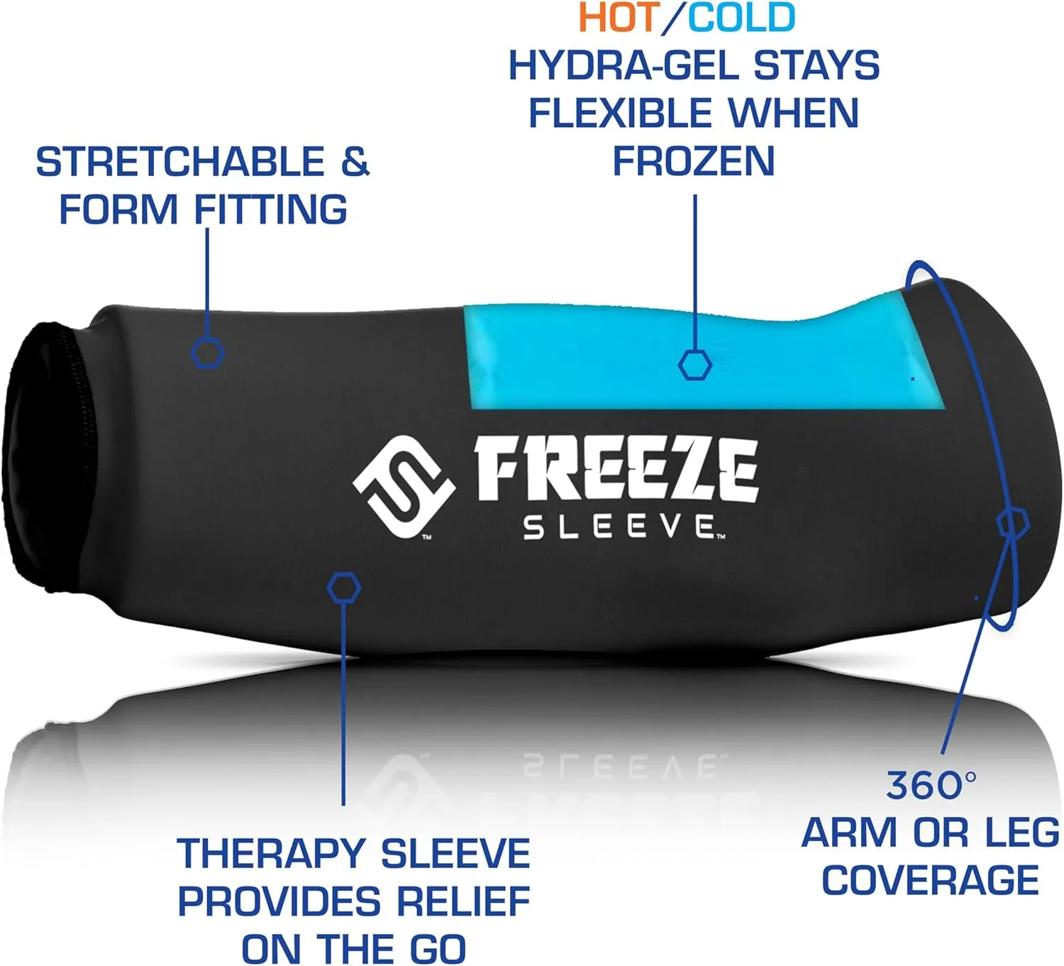 FreezeSleeve Ice and Heat Therapy Sleeve | Reusable Ice Pack Flexible Gel Compression Sleeve for Pain Relief and Recovery of Elbow Knee Ankle Leg Wrist Injuries | Blue Camo X Large