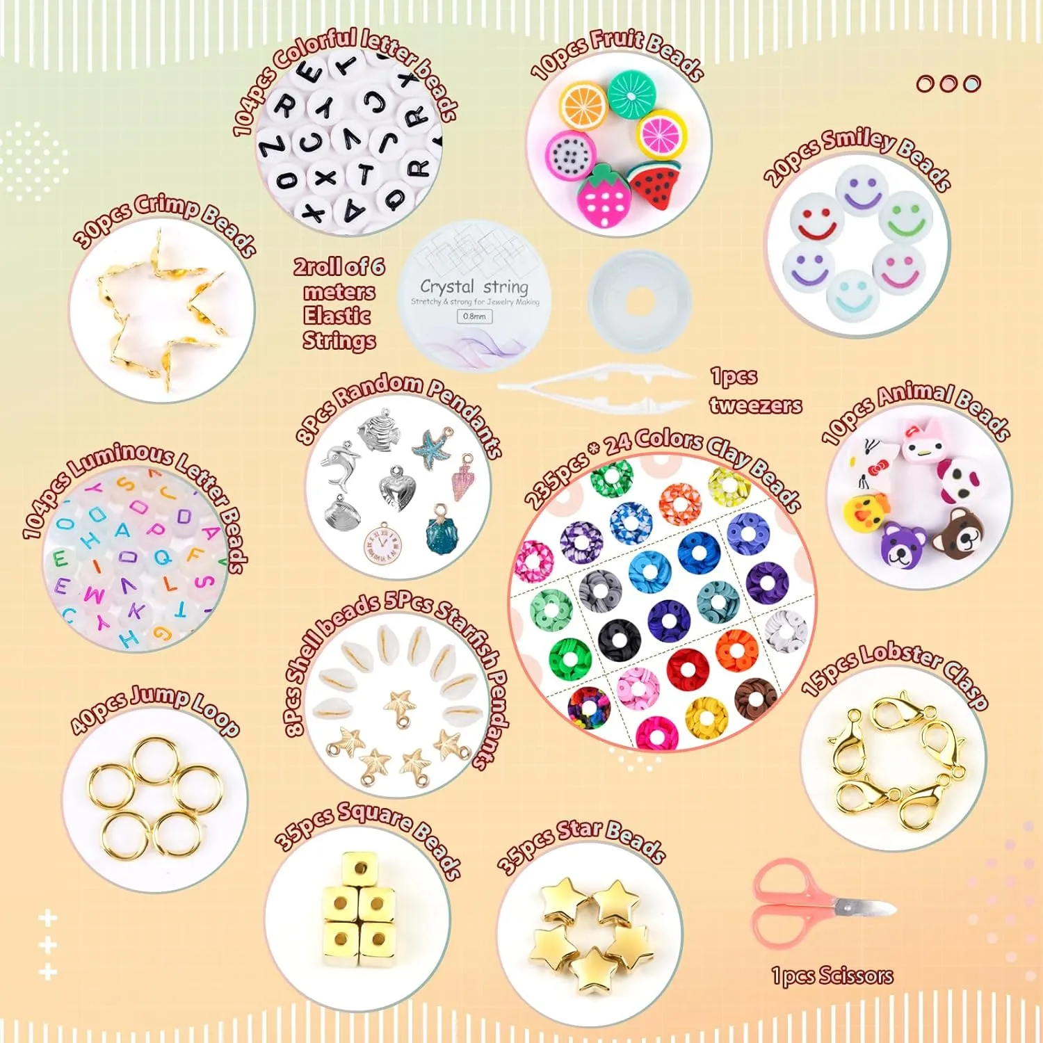 FZIIVQU 6100Pcs Clay Beaded Bracelet Making Kit for Girls 24 Colors Friendship Bracelet Beads Kit with Letter Beads Polymer Heishi Bead for Jewelry Making