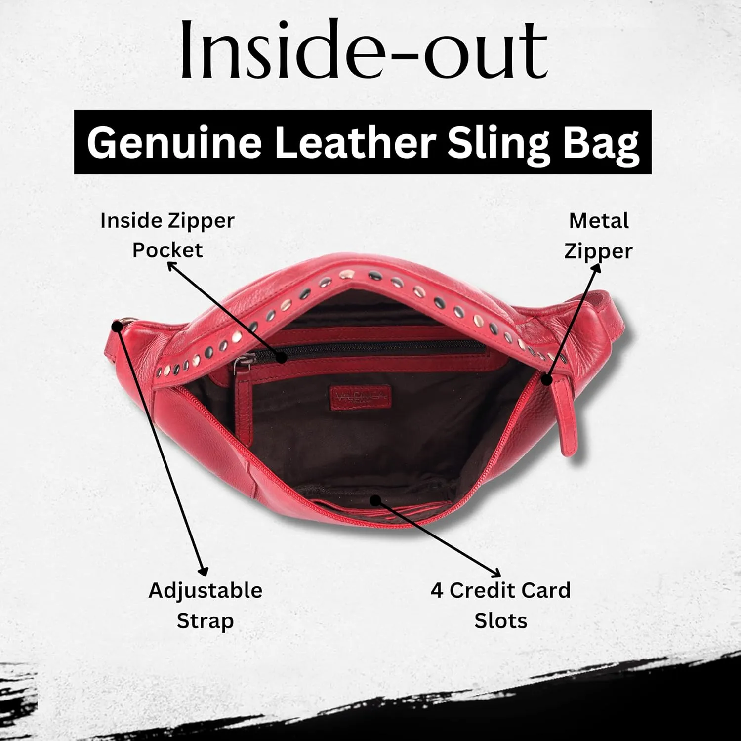 Genuine Italian Leather Boho Studded Waist Bag  Stylish & Durable Unisex Travel Fanny Pack for Essentials (Red)