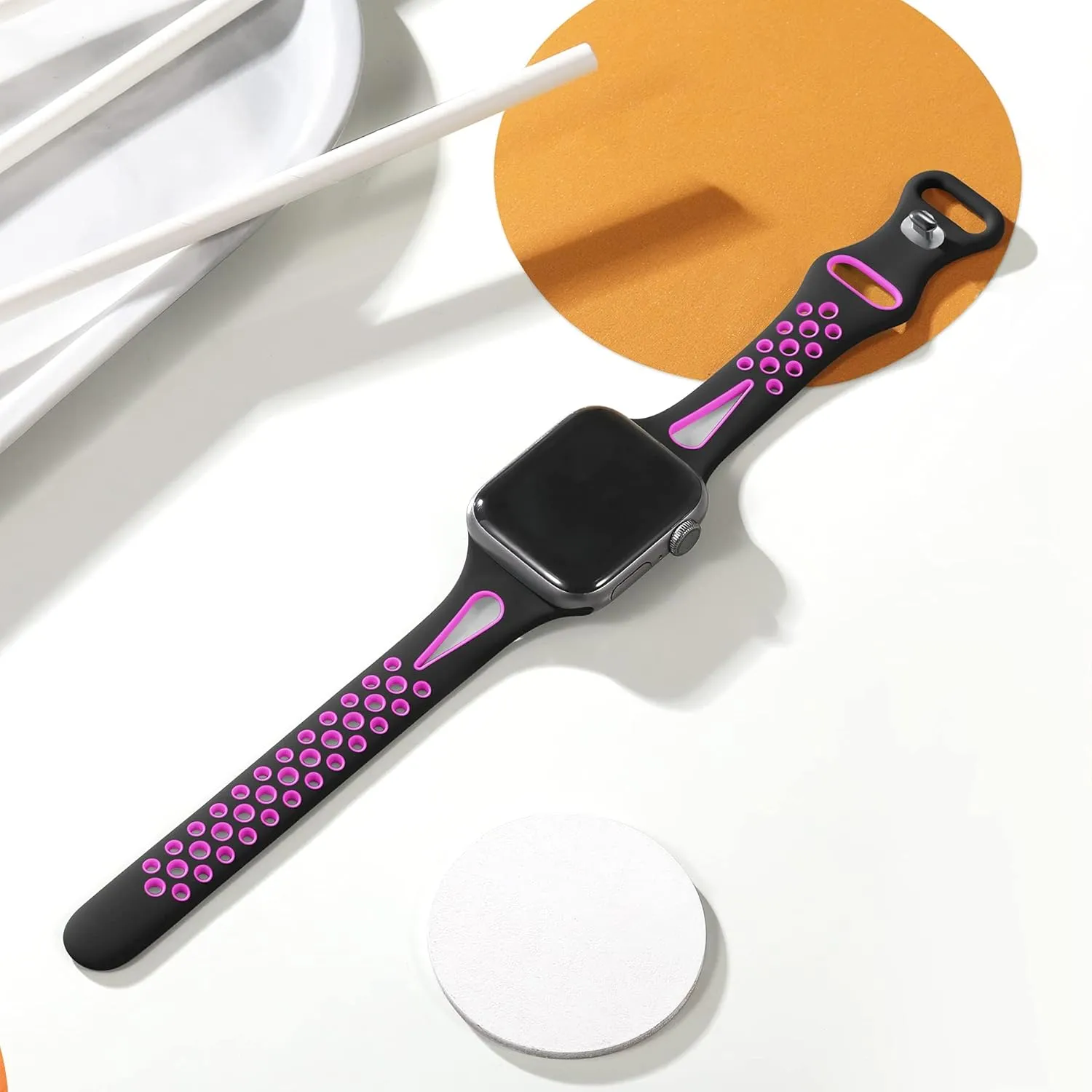 Getino Compatible with Apple Watch Band 40mm 38mm 41mm 42m 46mm 44mm 45mm 49mm for Women Men iwatch SE Ultra Series 10 9 8 7 6 5 4 3 2 1, Durable Breathable Soft Silicone Slim Sport Replacement Bands