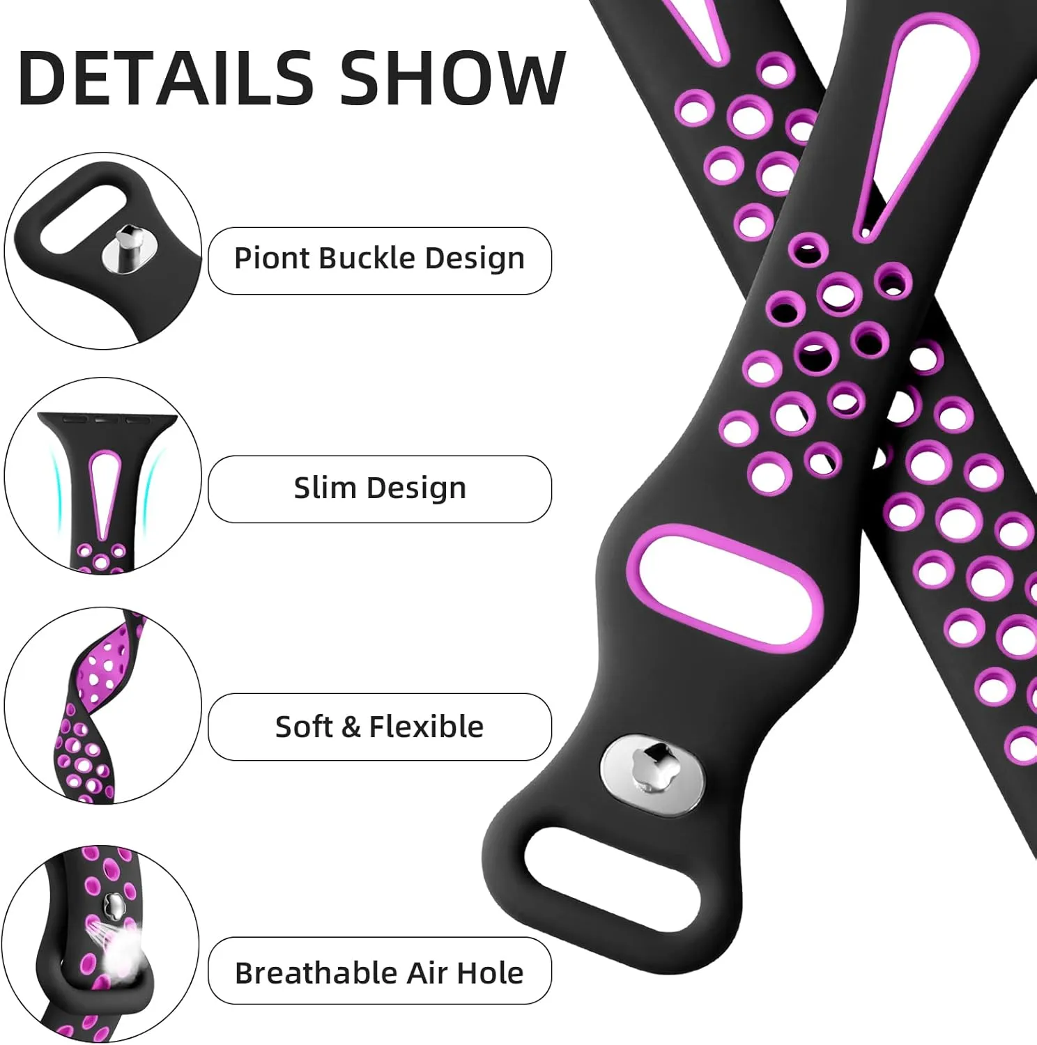 Getino Compatible with Apple Watch Band 40mm 38mm 41mm 42m 46mm 44mm 45mm 49mm for Women Men iwatch SE Ultra Series 10 9 8 7 6 5 4 3 2 1, Durable Breathable Soft Silicone Slim Sport Replacement Bands
