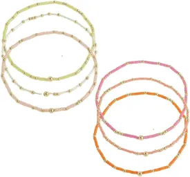 Gold Seed Beaded Bracelets Set for Women, 6Pcs Colorful Boho Friendship Beads Stackable Stretch Bracelet Summer Beach Jewelry Gift