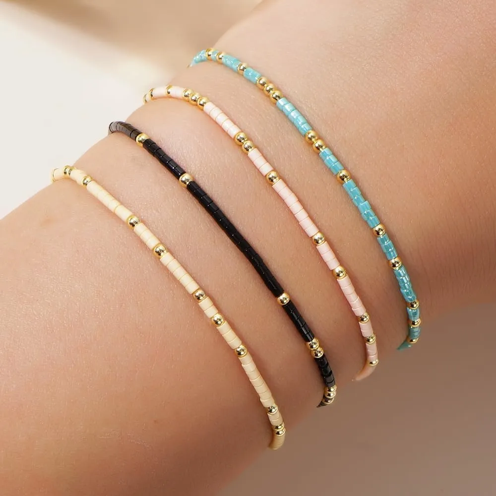 Gold Seed Beaded Bracelets Set for Women, 6Pcs Colorful Boho Friendship Beads Stackable Stretch Bracelet Summer Beach Jewelry Gift