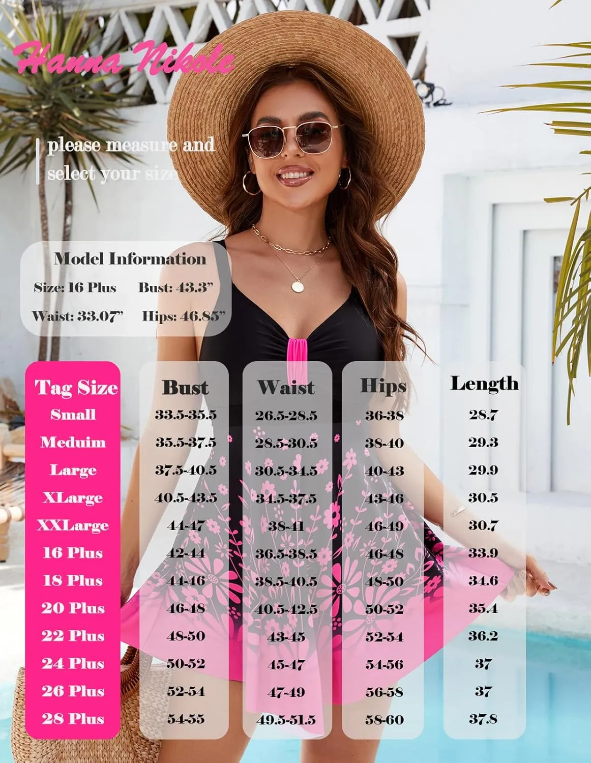 Hanna Nikole Womens Plus Size Swim Dress Swimsuit One Piece Tummy Control Bathing Suit Flowy Body Shaping Swimwear