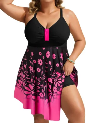Hanna Nikole Womens Plus Size Swim Dress Swimsuit One Piece Tummy Control Bathing Suit Flowy Body Shaping Swimwear