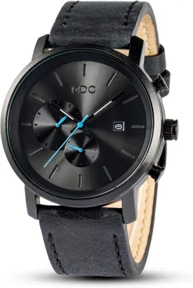 Infantry MDC Mens Black Watch Fashion, Chronograph Quartz Wrist Watches for Men, with Auto Date Waterproof, Genuine Leather Strap