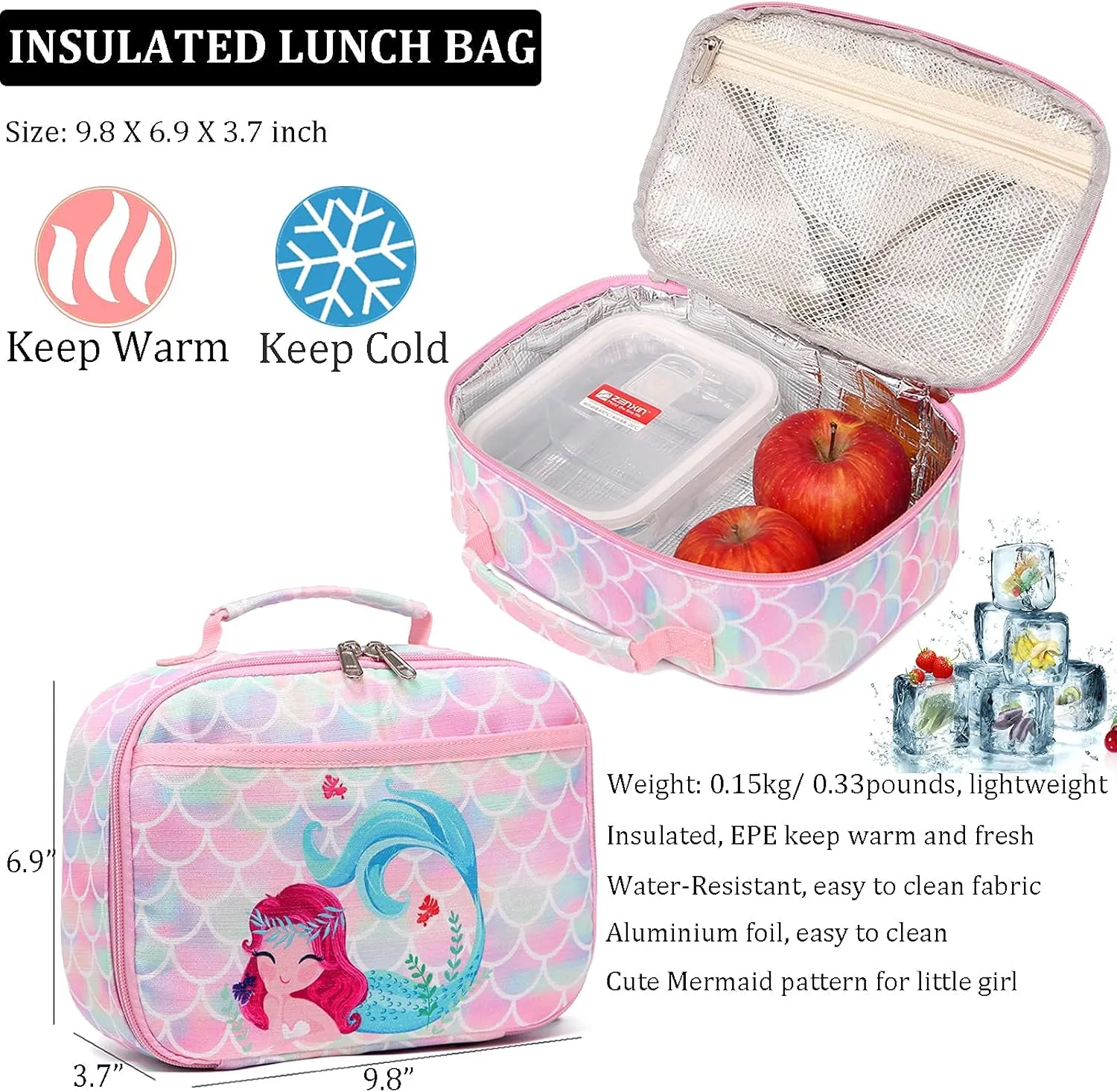 JIANYA Kids Backpack for Girls, Preschool Kindergarten School Bag with Lunch Box & Chest Strap, 15" Tall