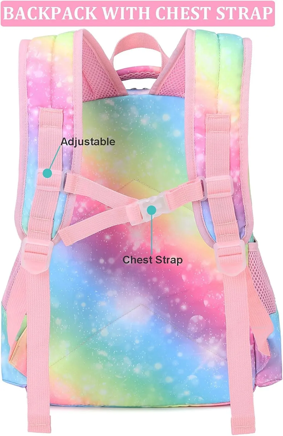 JIANYA Kids Backpack for Girls, Preschool Kindergarten School Bag with Lunch Box & Chest Strap, 15" Tall