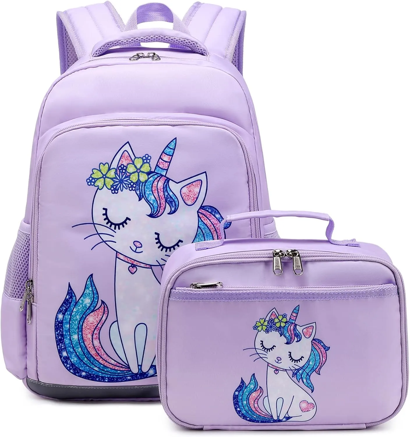 JIANYA Kids Backpack for Girls, Preschool Kindergarten School Bag with Lunch Box & Chest Strap, 15" Tall