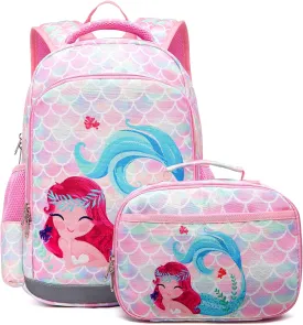 JIANYA Kids Backpack for Girls, Preschool Kindergarten School Bag with Lunch Box & Chest Strap, 15" Tall