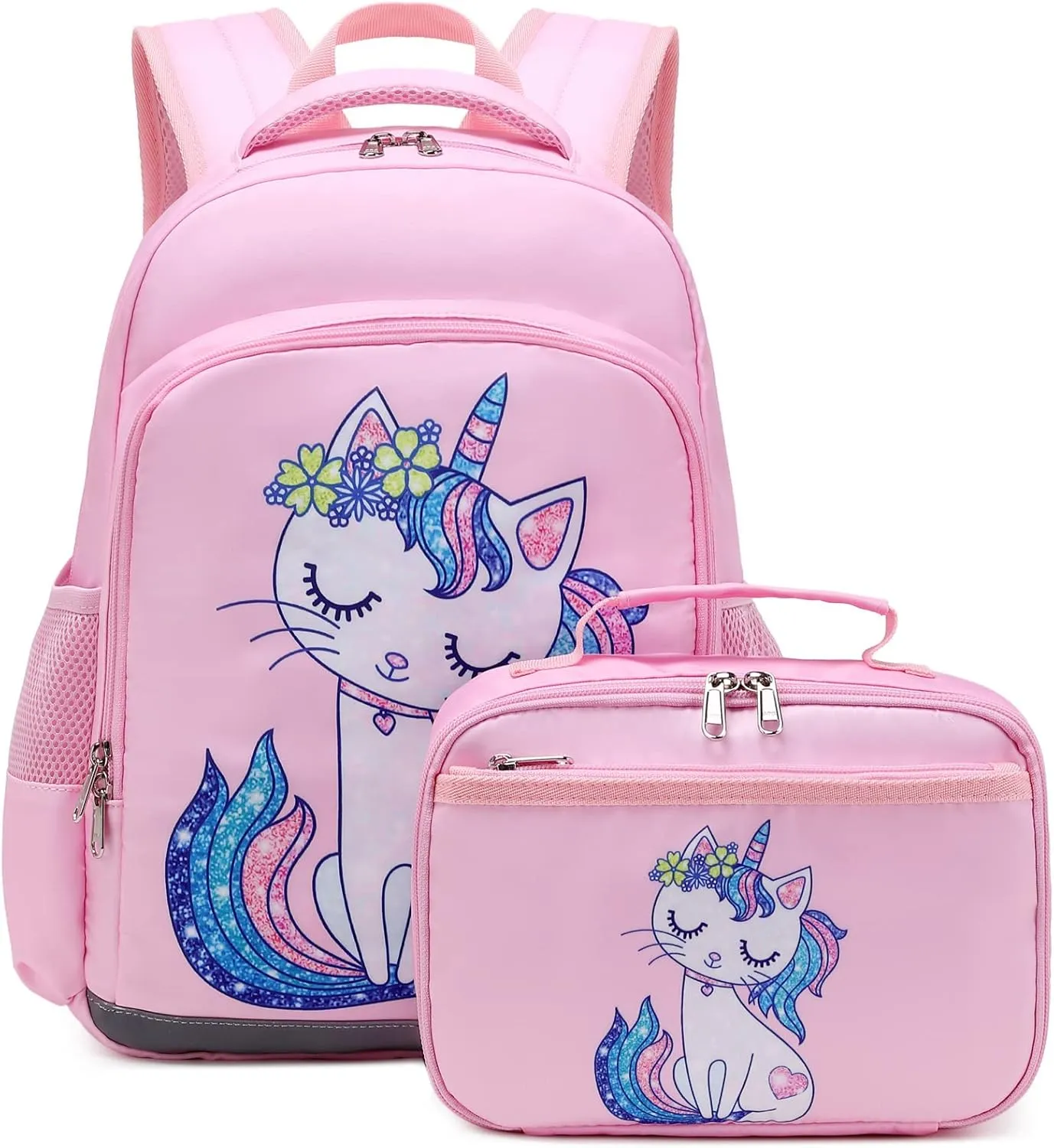 JIANYA Kids Backpack for Girls, Preschool Kindergarten School Bag with Lunch Box & Chest Strap, 15" Tall