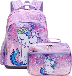 JIANYA Kids Backpack for Girls, Preschool Kindergarten School Bag with Lunch Box & Chest Strap, 15" Tall