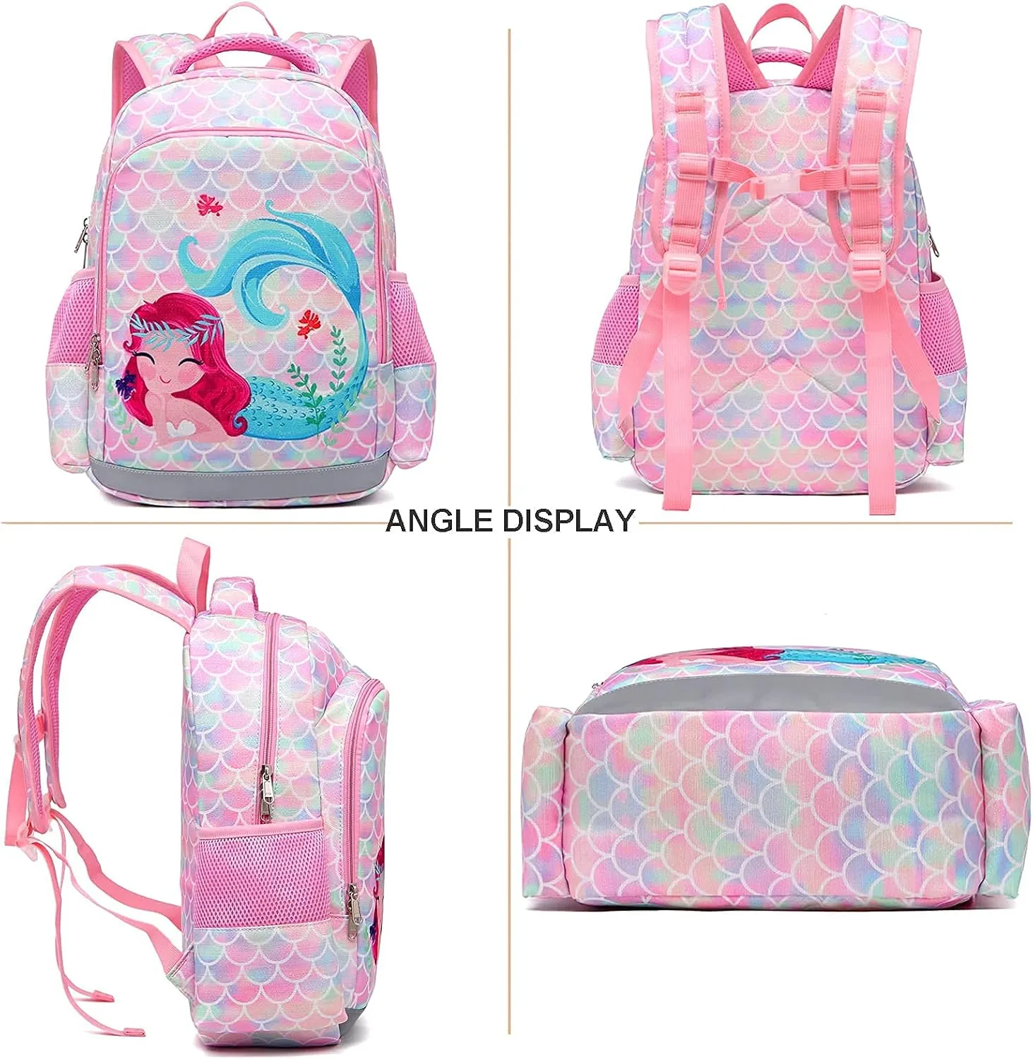 JIANYA Kids Backpack for Girls, Preschool Kindergarten School Bag with Lunch Box & Chest Strap, 15" Tall