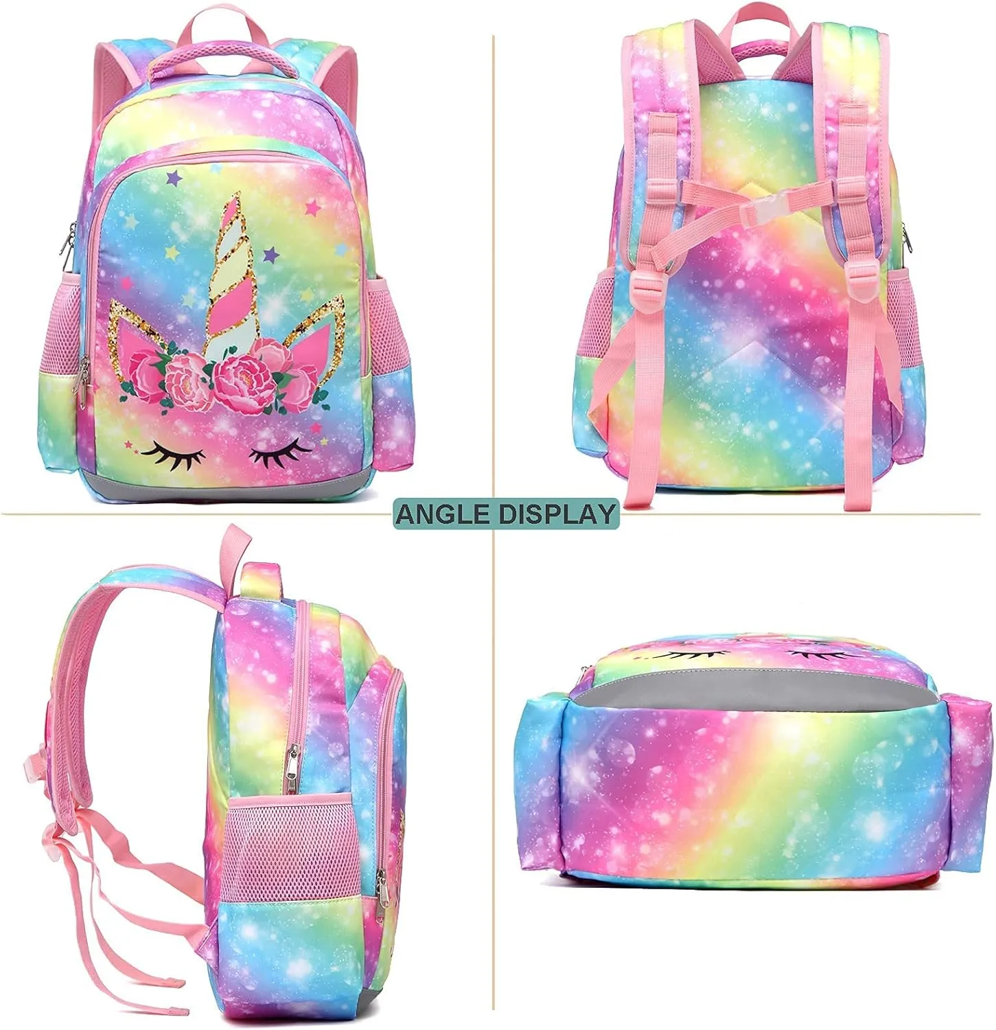 JIANYA Kids Backpack for Girls, Preschool Kindergarten School Bag with Lunch Box & Chest Strap, 15" Tall