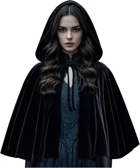 Joukavor Medieval Velvet Cape with Hood Women Short Renaissance Hooded Cape Shawl