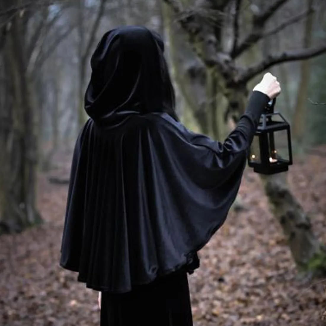 Joukavor Medieval Velvet Cape with Hood Women Short Renaissance Hooded Cape Shawl