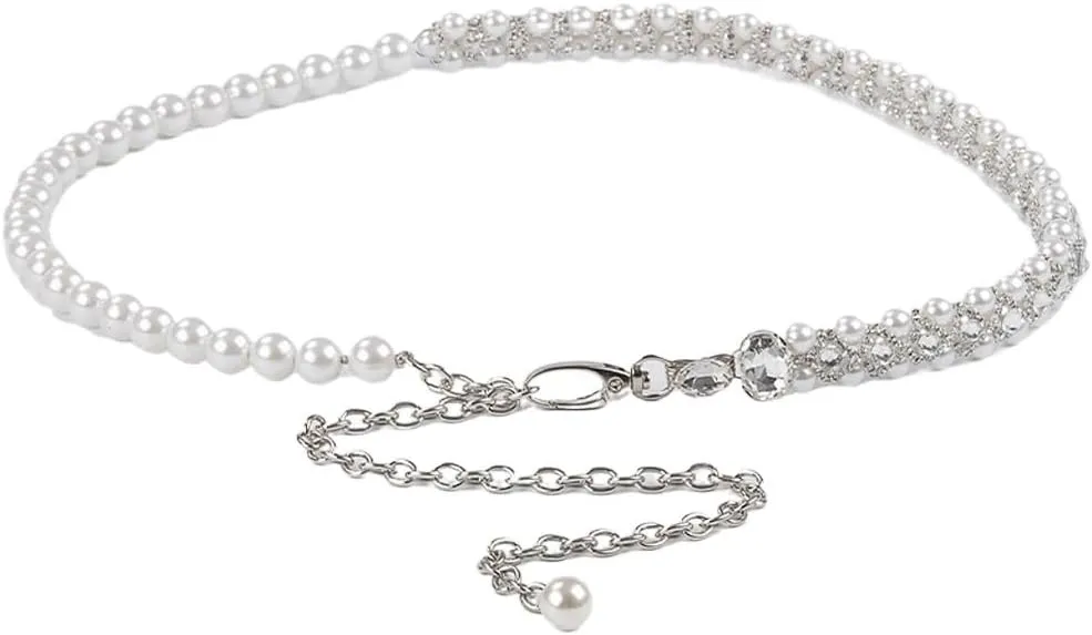 JSEIAJB Pearls with Diamonds Ladies Waist Chain Accessories Women Metal Chain Dress Chain