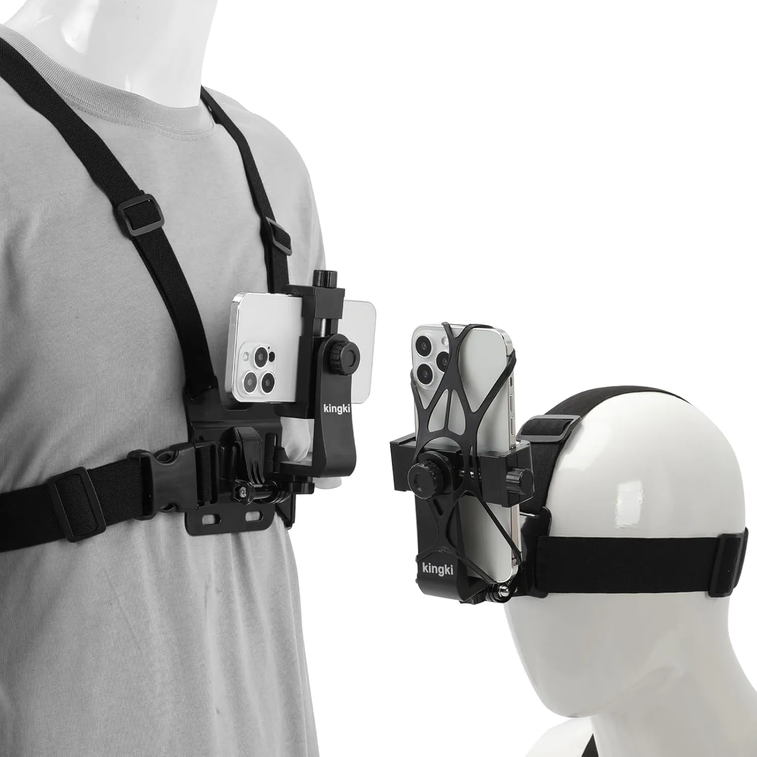 KINGKI Mobile Phone Chest Strap Harness Mount Head Strap Holder Kit for POV/VLOG,Cell Phone Clip Compatible with iPhone,Samsung,GoPro Hero 12, 11,10, 9, 8, AKASO,DJI Osmo,and Action Cameras