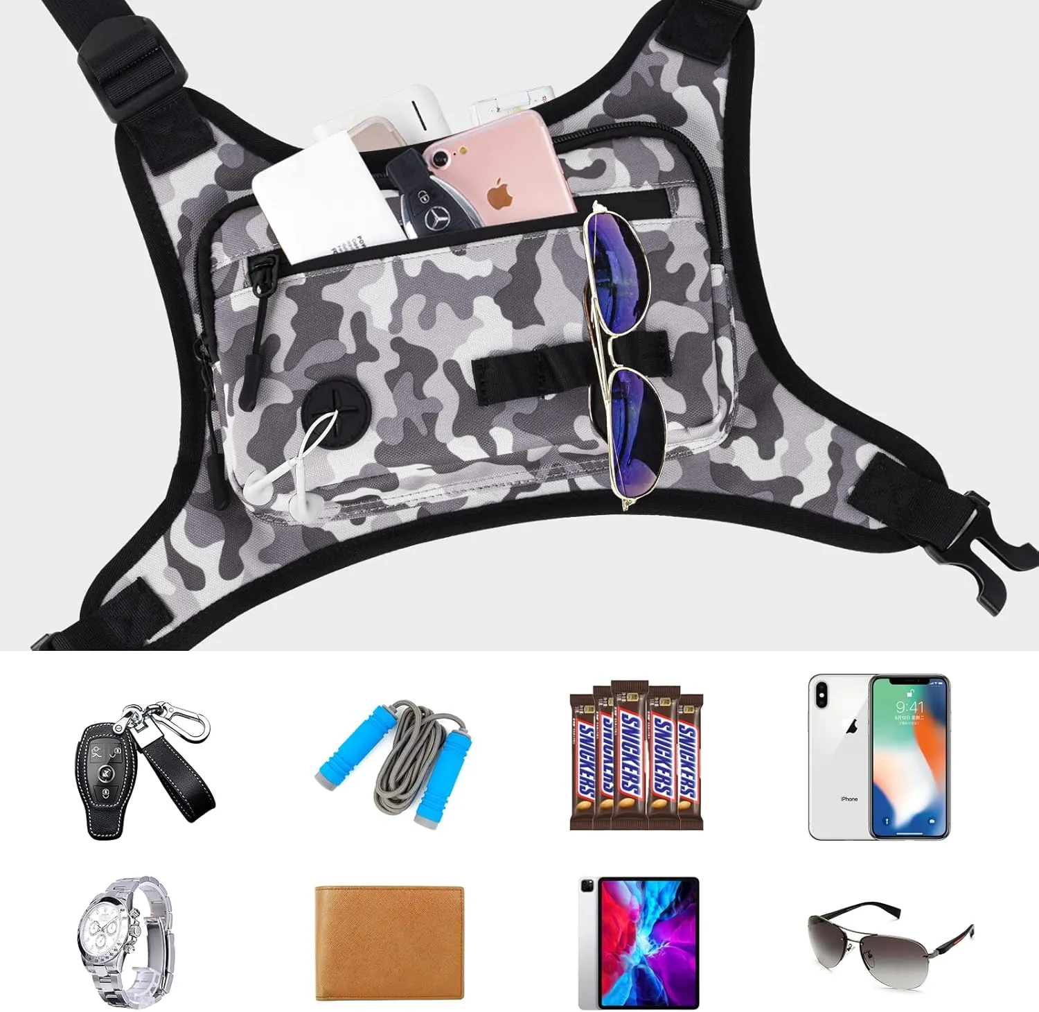 KINGSLONG Running Chest Pack, Lightweight Running Vest Water Resistant Chest Bag with Phone Holder for Workouts, Running Backpack for Men Women