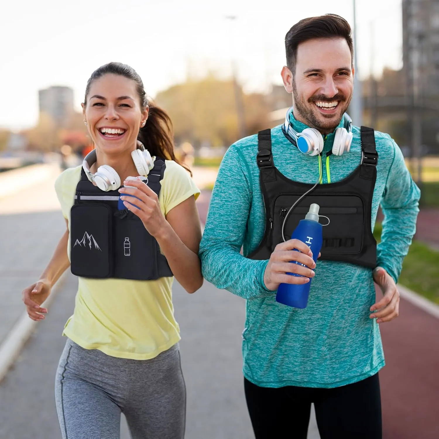 KINGSLONG Running Chest Pack, Lightweight Running Vest Water Resistant Chest Bag with Phone Holder for Workouts, Running Backpack for Men Women