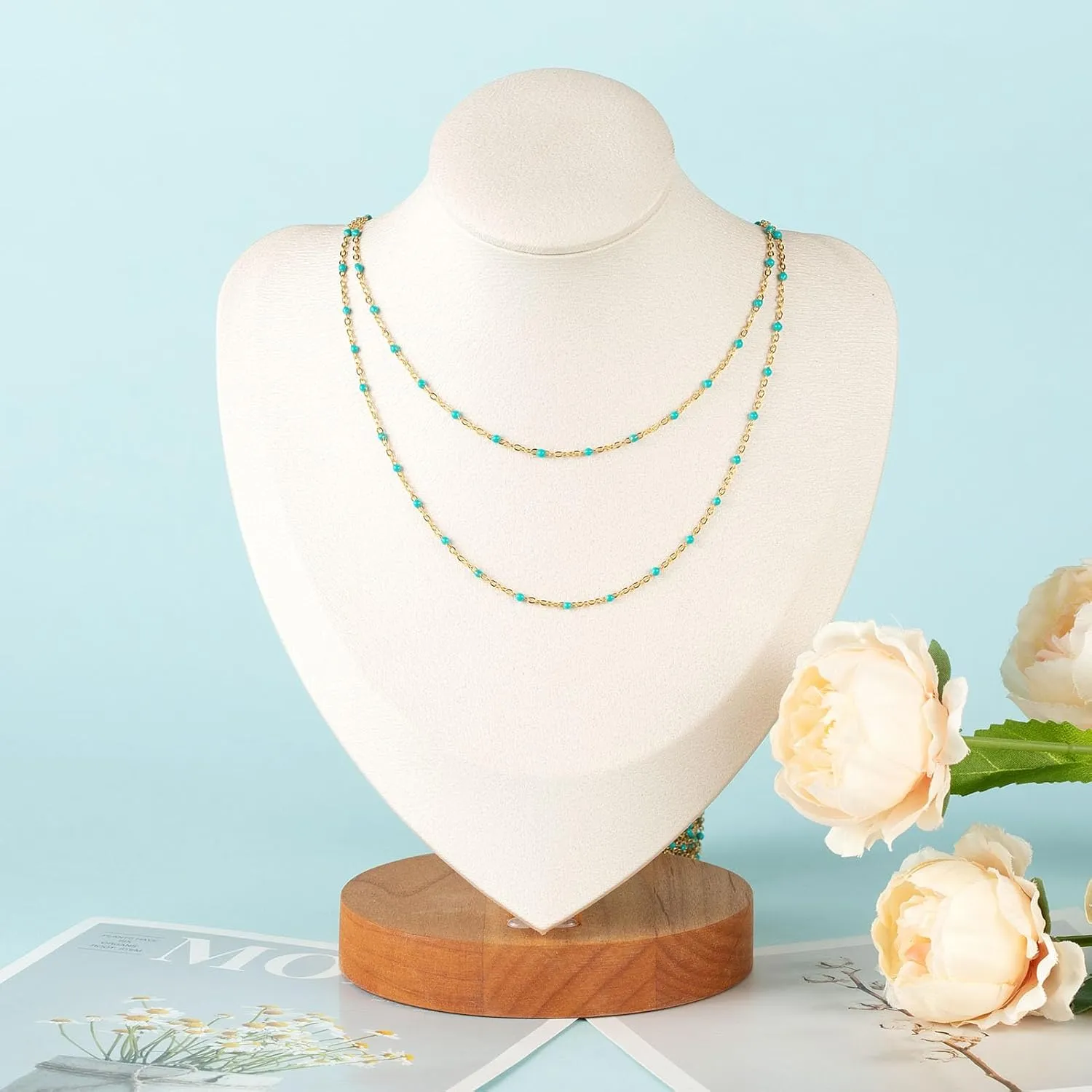 KYUNHOO 16.4 Feet Gold Plated Chain for Jewelry Making Turquoise Beaded Rosary Spool Stainless Steel Chains for Necklace Ankle Earring DIY Jewelry Findings