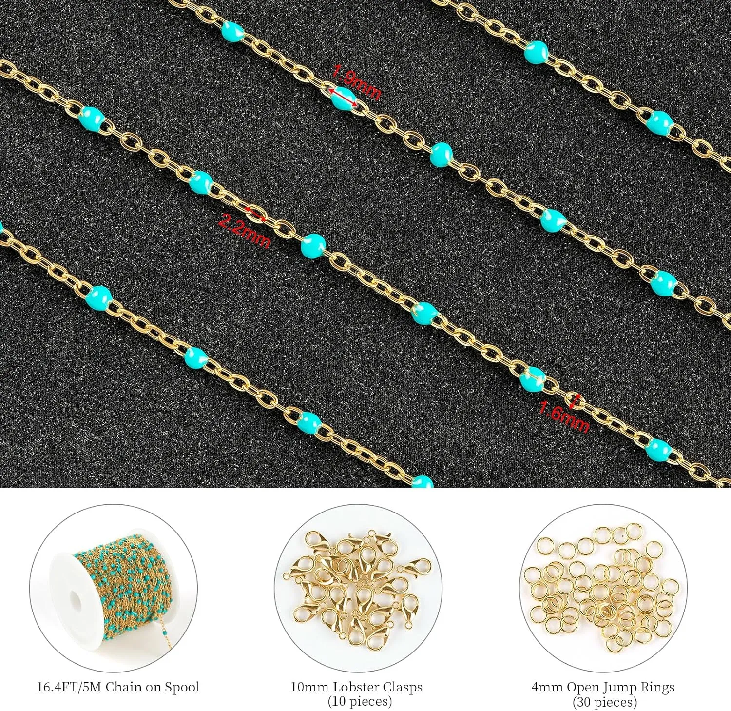 KYUNHOO 16.4 Feet Gold Plated Chain for Jewelry Making Turquoise Beaded Rosary Spool Stainless Steel Chains for Necklace Ankle Earring DIY Jewelry Findings