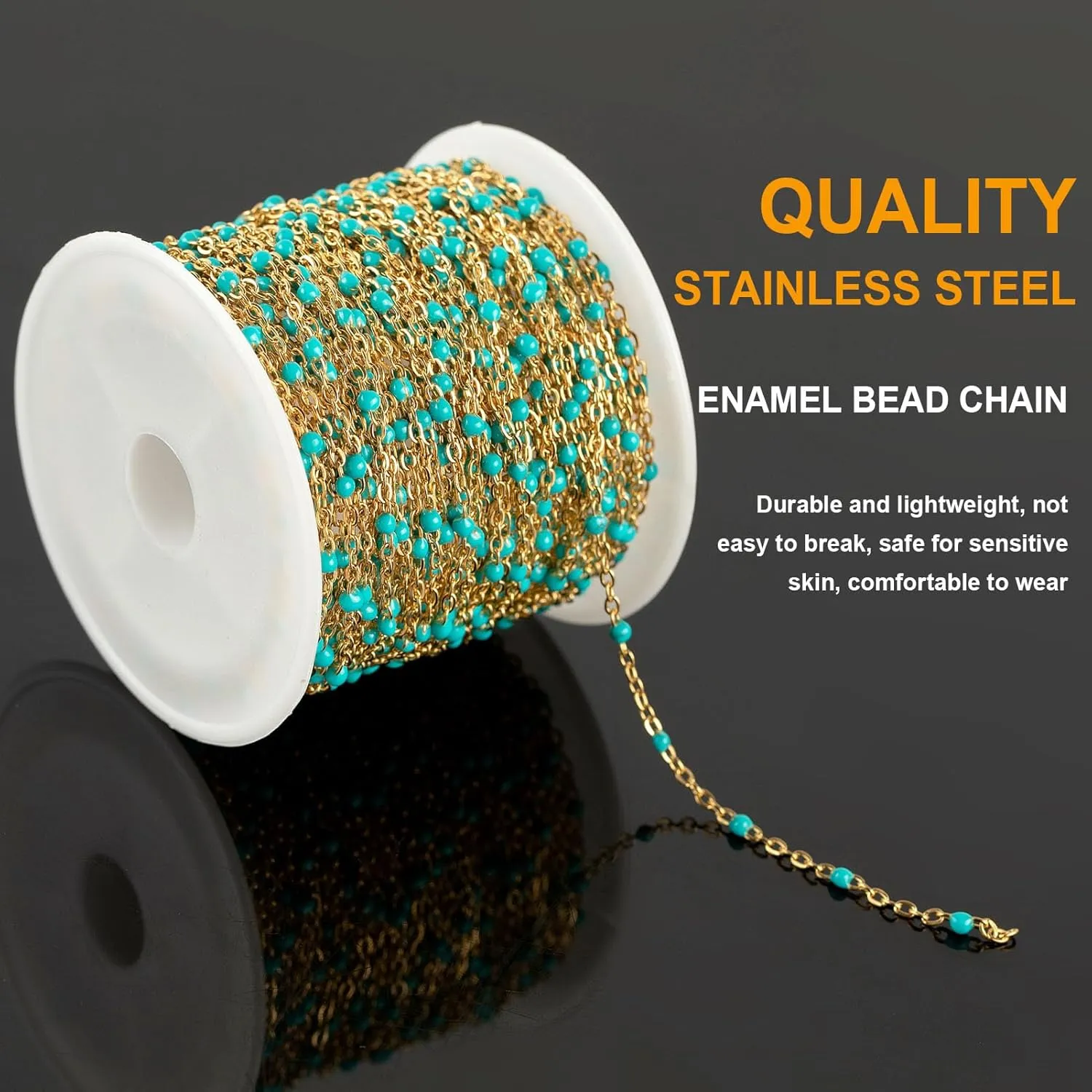 KYUNHOO 16.4 Feet Gold Plated Chain for Jewelry Making Turquoise Beaded Rosary Spool Stainless Steel Chains for Necklace Ankle Earring DIY Jewelry Findings