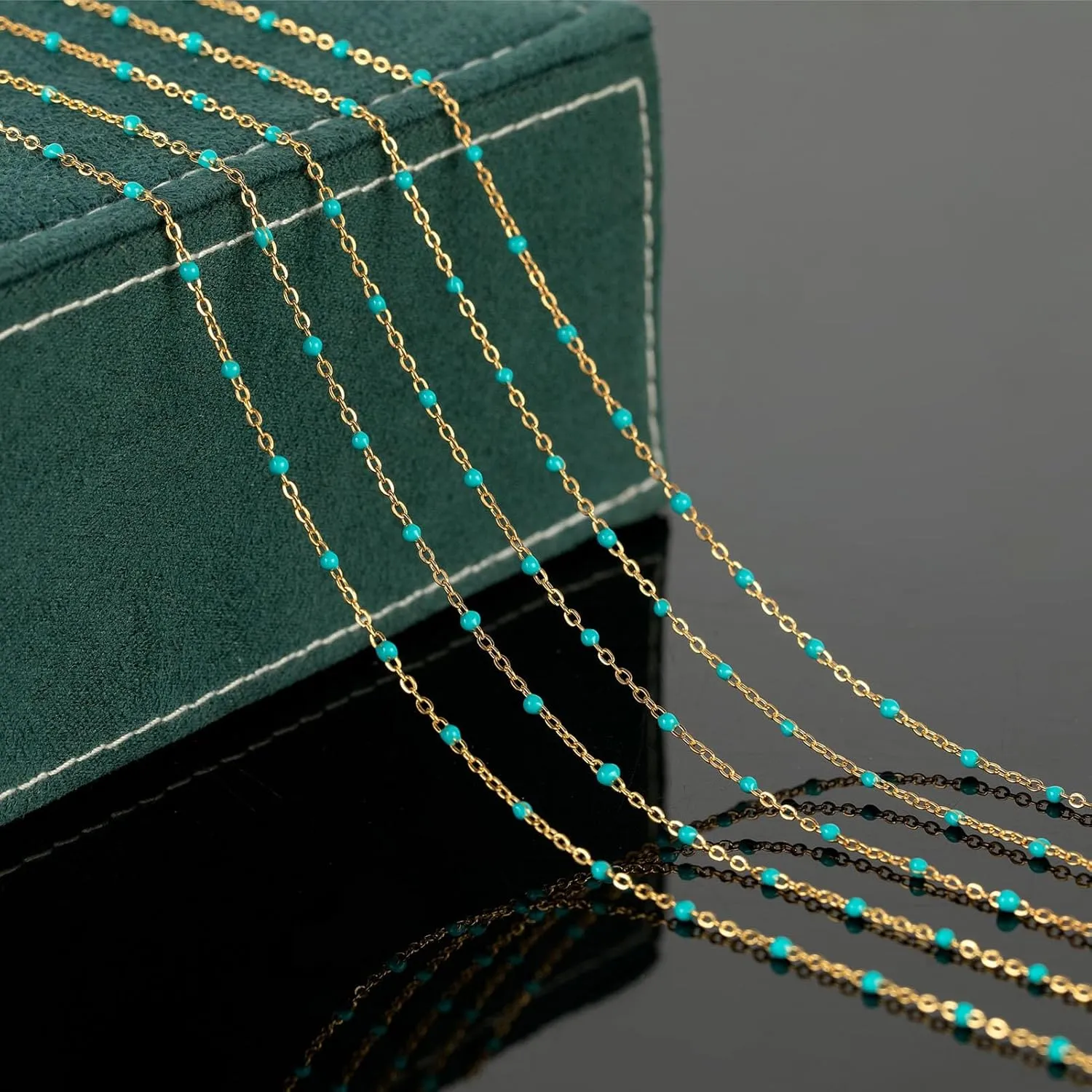 KYUNHOO 16.4 Feet Gold Plated Chain for Jewelry Making Turquoise Beaded Rosary Spool Stainless Steel Chains for Necklace Ankle Earring DIY Jewelry Findings