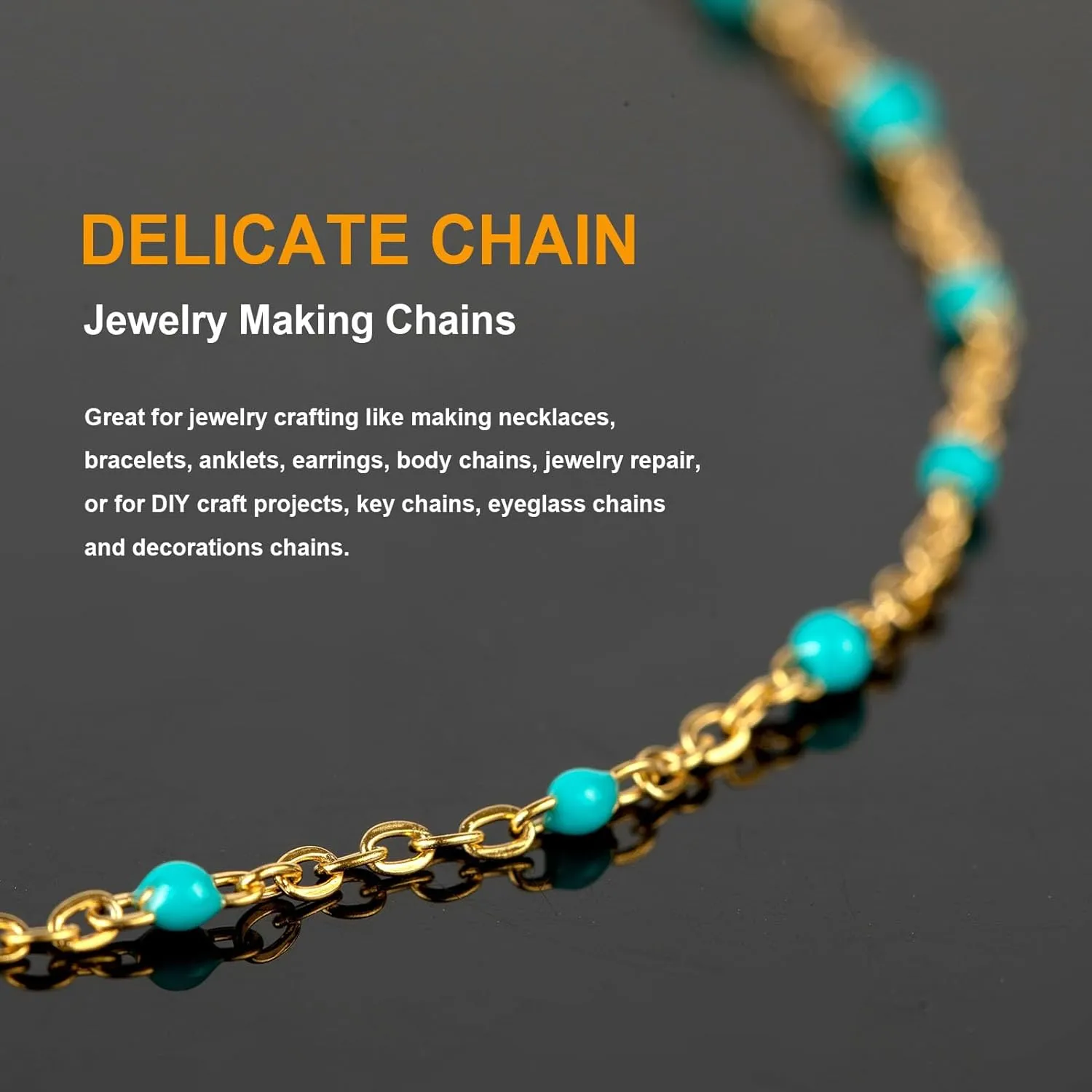 KYUNHOO 16.4 Feet Gold Plated Chain for Jewelry Making Turquoise Beaded Rosary Spool Stainless Steel Chains for Necklace Ankle Earring DIY Jewelry Findings