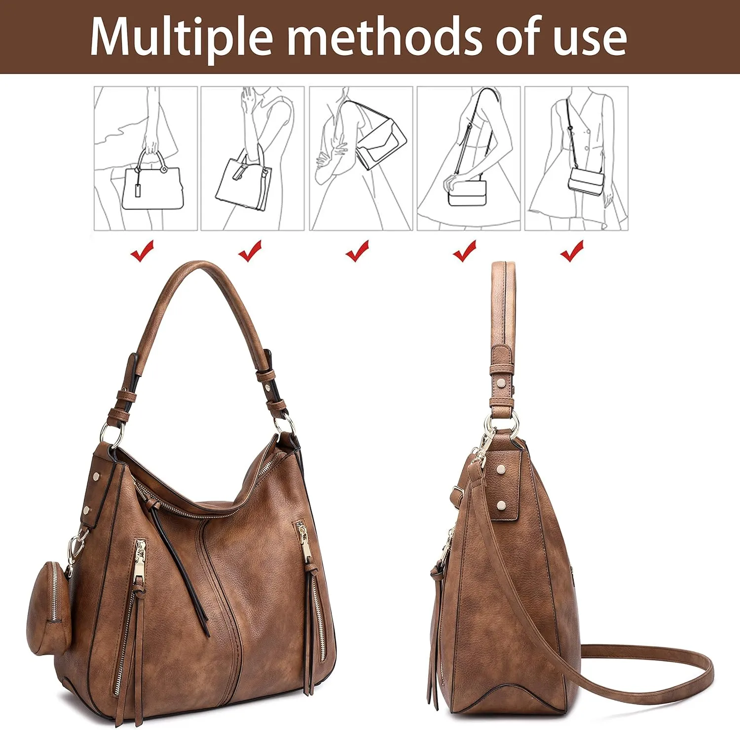 lapsting Hobo Bags for Women Handbags Purse Ladies Boho Shoulder Bag Crossbody Purses Faux Leather