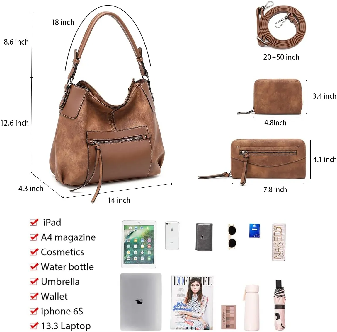 lapsting Hobo Bags for Women Handbags Purse Ladies Boho Shoulder Bag Crossbody Purses Faux Leather