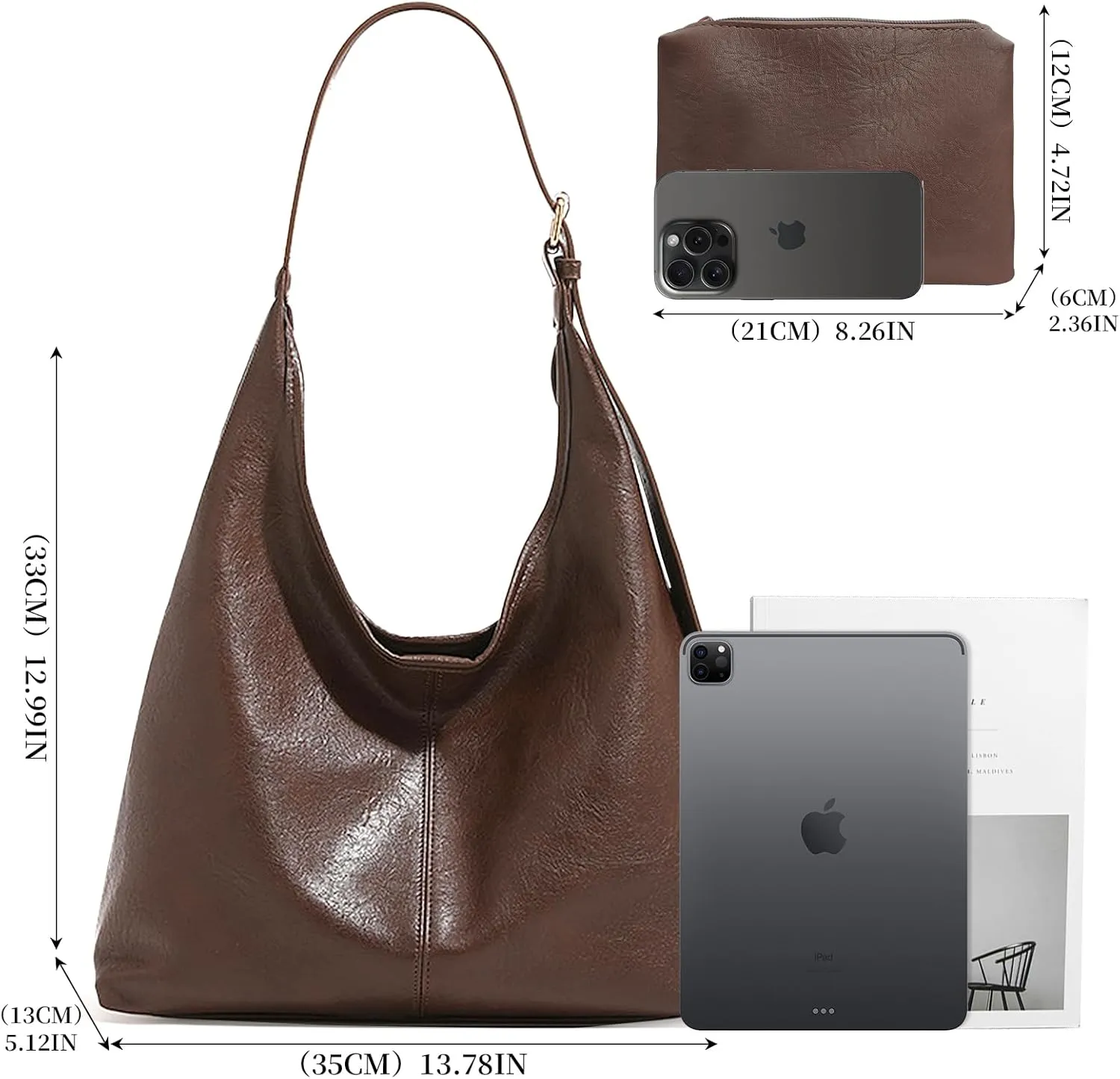 Leather Hobo Bag Small Shoulder Purses for Women Slouchy Tote Handbag Vegan Leather Crescent Bag