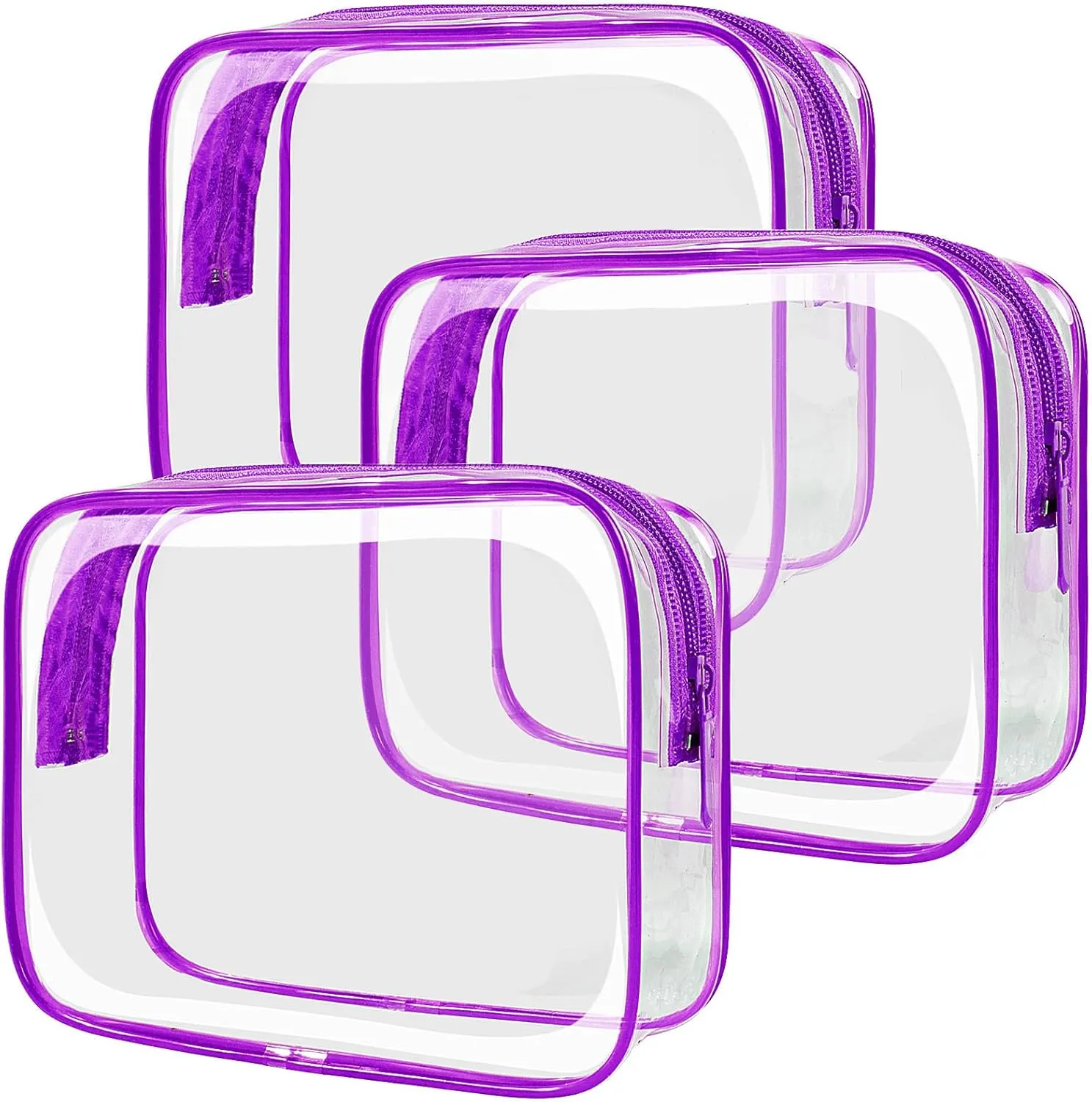 LETGO TSA Approved Toiletry Bag - Clear Makeup Bag Waterproof Quart Size Bag, Travel Makeup Cosmetic Bag for Women Travel Accessories Essentials for Men and Women (Clear-Purple)