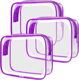 LETGO TSA Approved Toiletry Bag - Clear Makeup Bag Waterproof Quart Size Bag, Travel Makeup Cosmetic Bag for Women Travel Accessories Essentials for Men and Women (Clear-Purple)