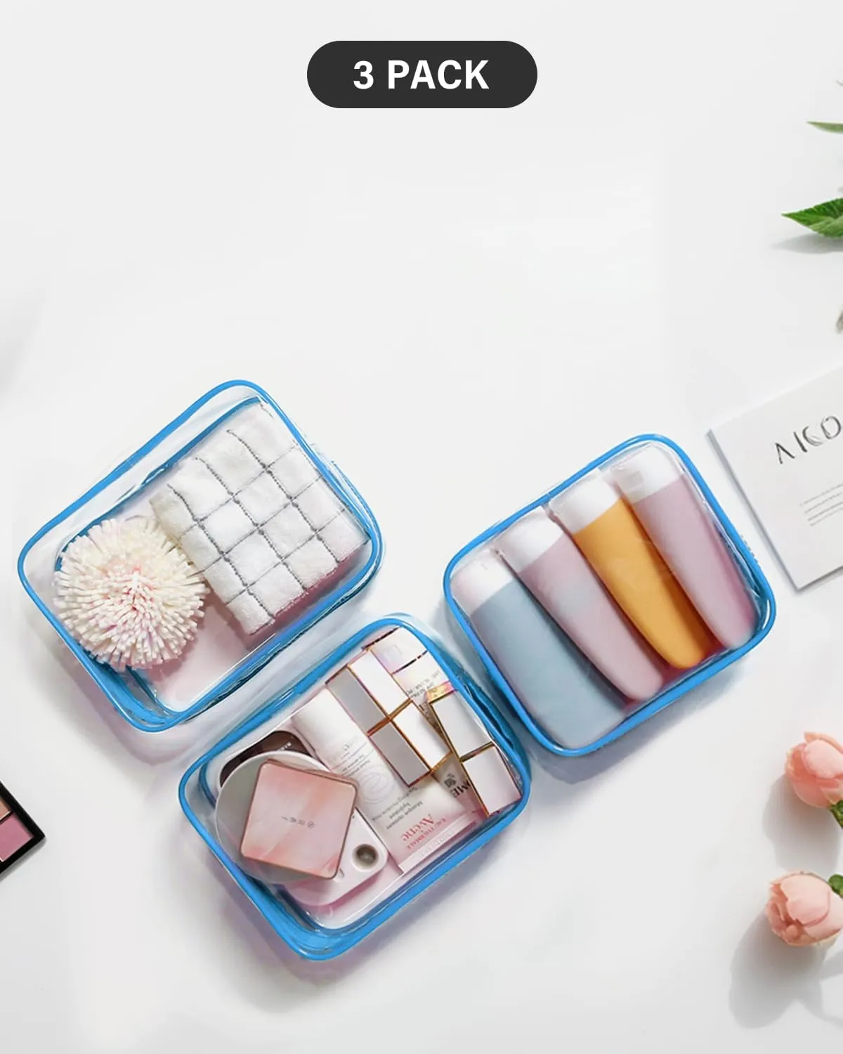 LETGO TSA Approved Toiletry Bag - Clear Makeup Bag Waterproof Quart Size Bag, Travel Makeup Cosmetic Bag for Women Travel Car Accessories Essentials for Men and Women (Clear-Blue)