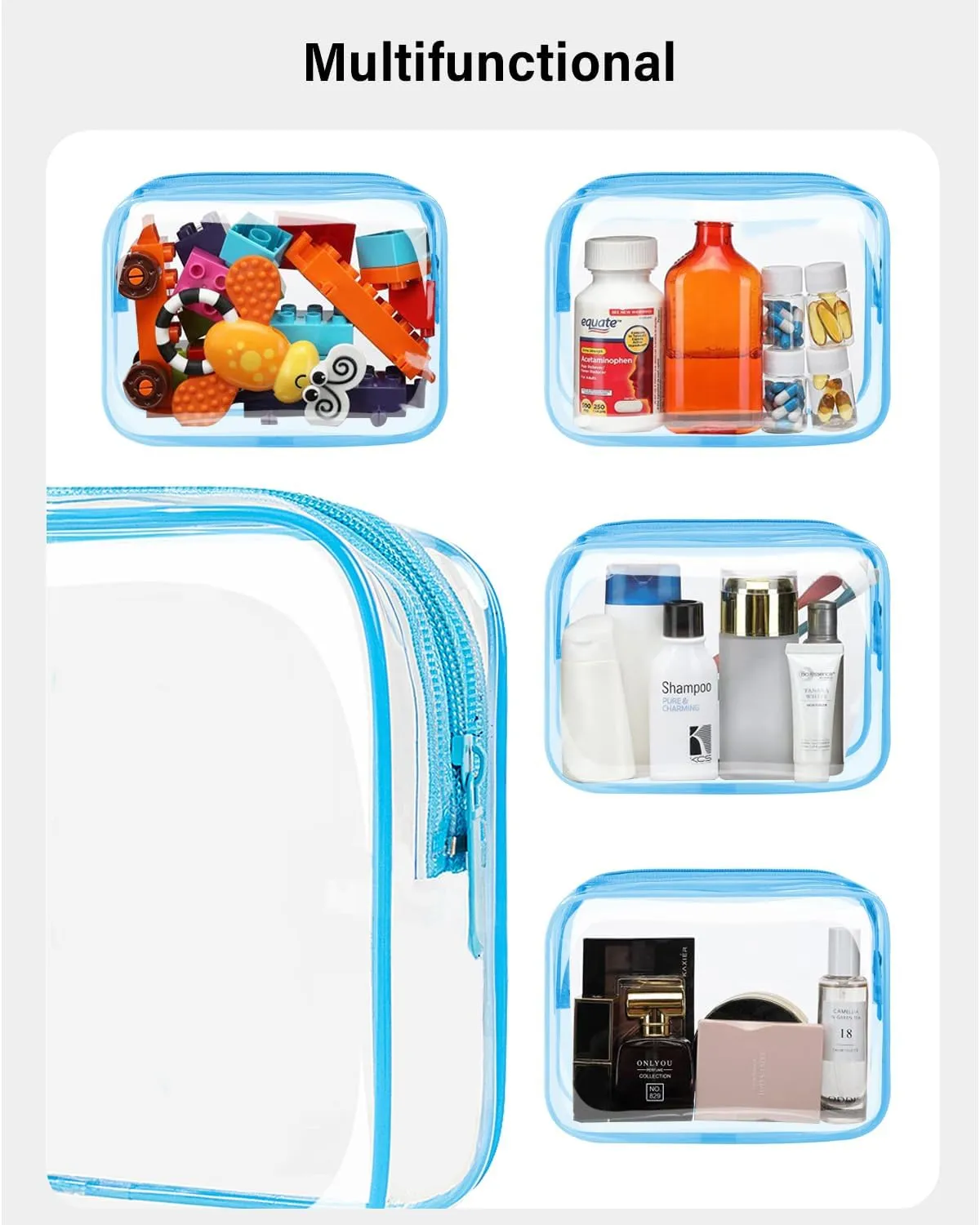 LETGO TSA Approved Toiletry Bag - Clear Makeup Bag Waterproof Quart Size Bag, Travel Makeup Cosmetic Bag for Women Travel Car Accessories Essentials for Men and Women (Clear-Blue)