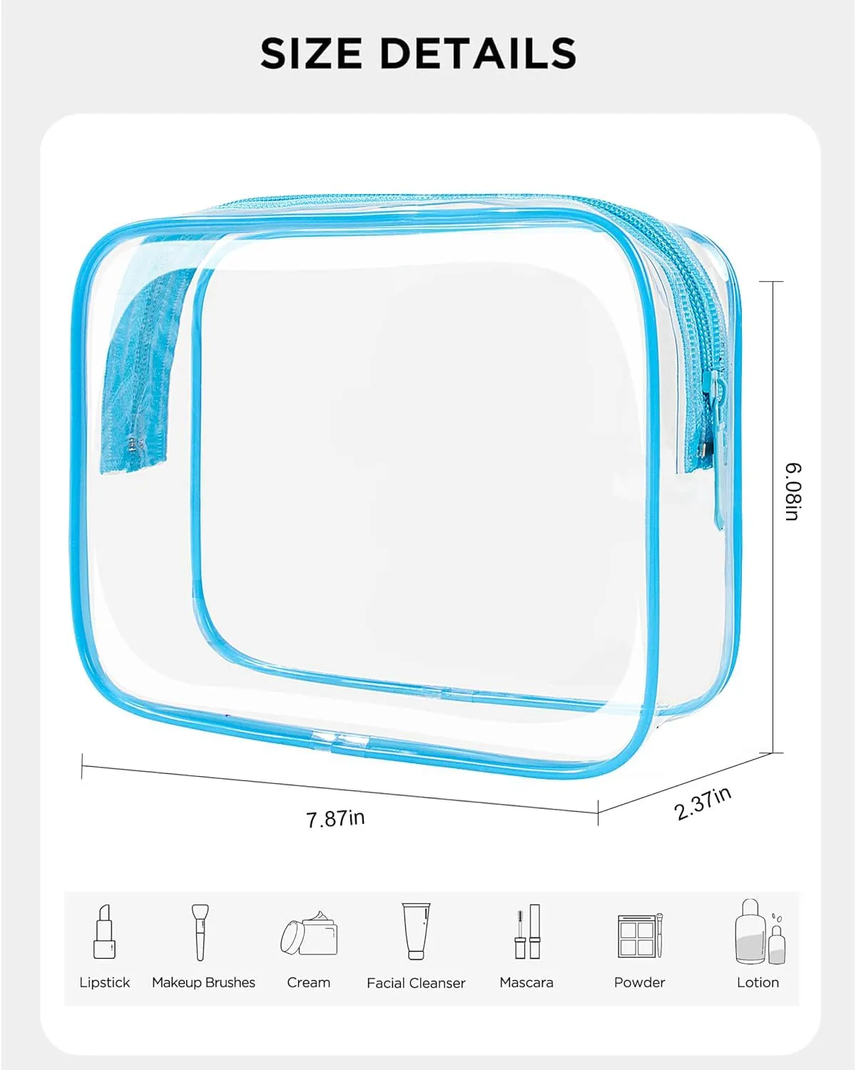 LETGO TSA Approved Toiletry Bag - Clear Makeup Bag Waterproof Quart Size Bag, Travel Makeup Cosmetic Bag for Women Travel Car Accessories Essentials for Men and Women (Clear-Blue)