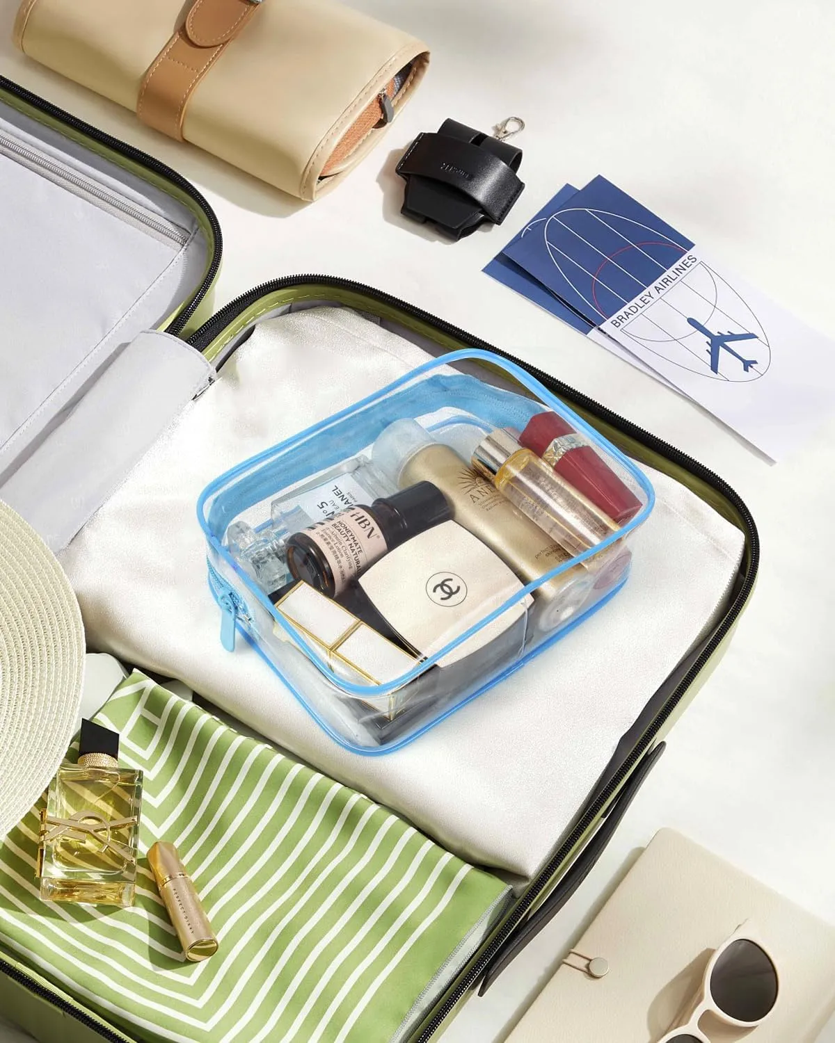 LETGO TSA Approved Toiletry Bag - Clear Makeup Bag Waterproof Quart Size Bag, Travel Makeup Cosmetic Bag for Women Travel Car Accessories Essentials for Men and Women (Clear-Blue)