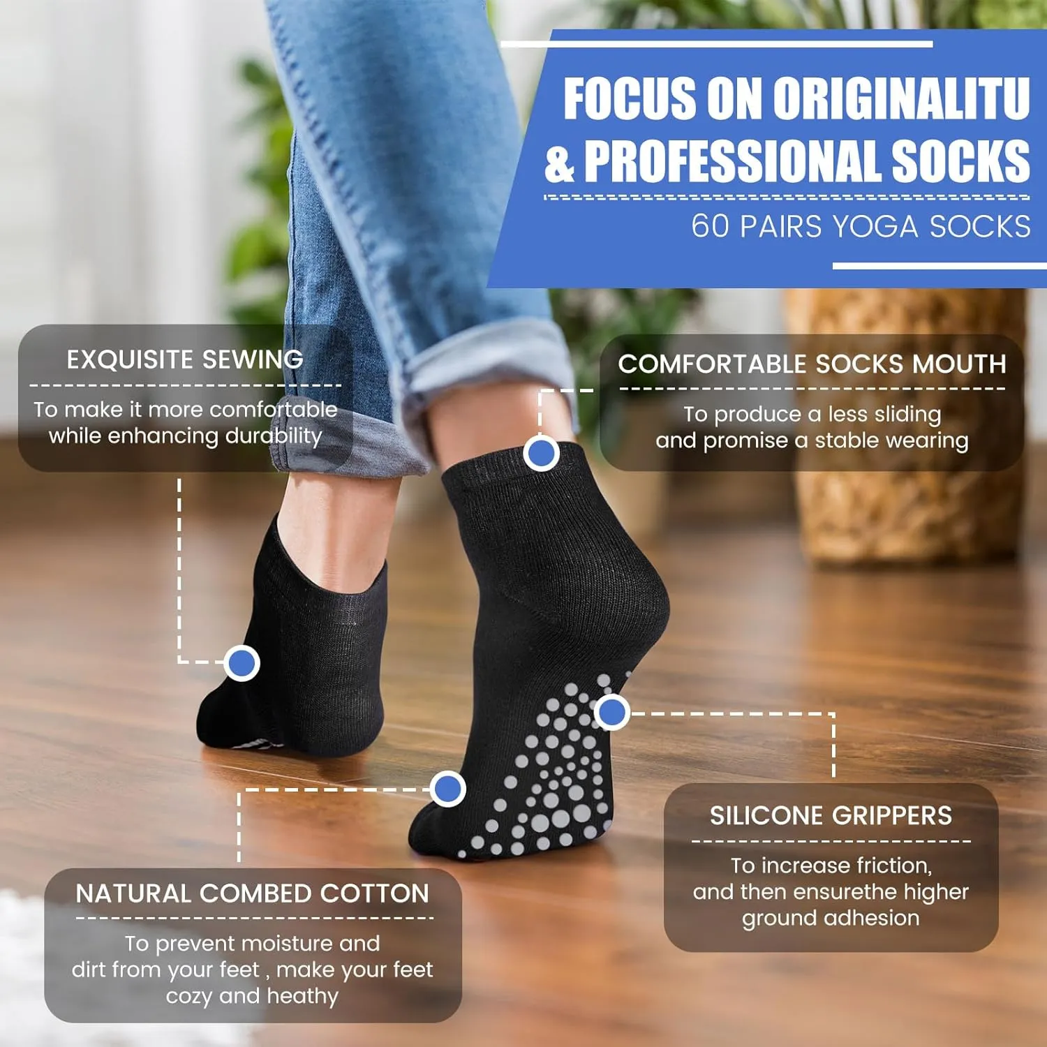 Liitrsh 60 Pairs Yoga Socks Anti Skid Pilate Socks Hospital Non Slip Anklets with Grips for Women Pilates