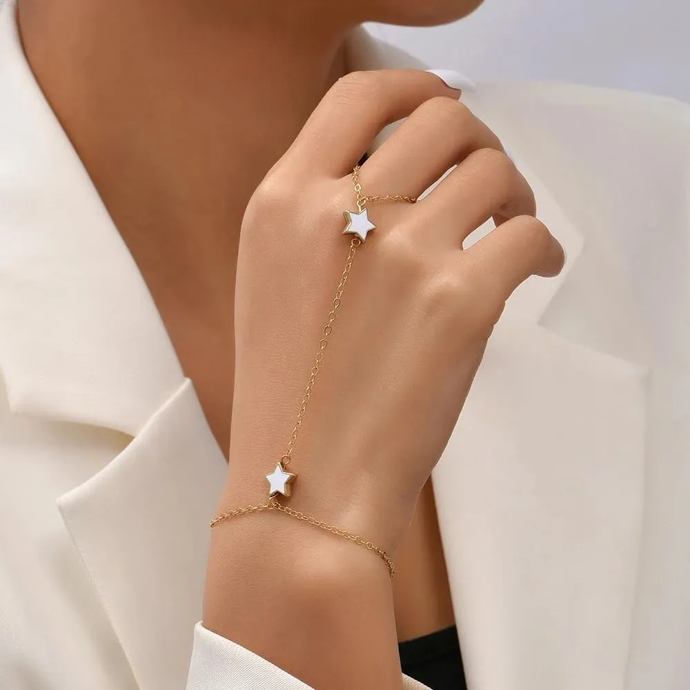 LIU JUN Hand Chain Bracelet For Women, 14k Finger Ring Chains Bracelets Heart Infinity Summer Minimalist Boho Beach Stainless Steel Gift Jewelry