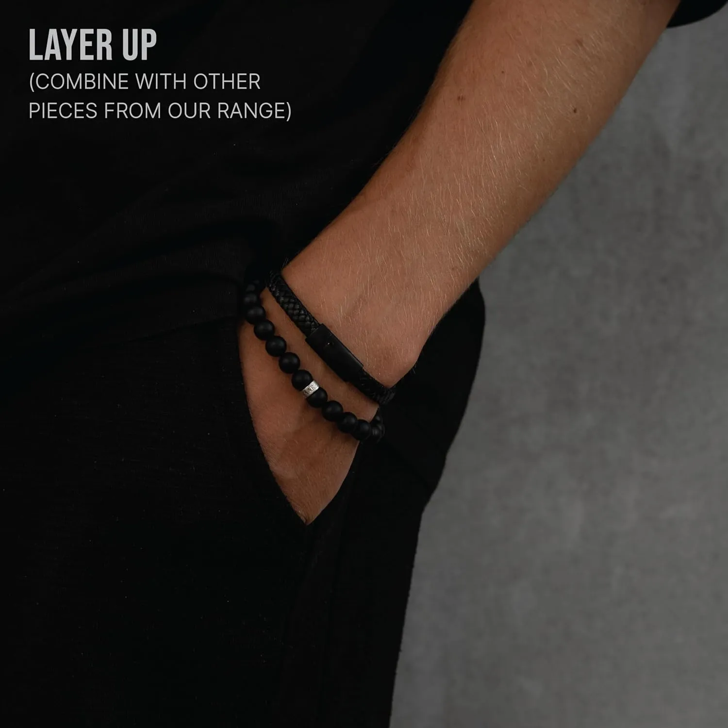 LUXAR Mens Black Onyx Stone Bead Bracelets | Matte Black 8mm Stone | Minimalist, Designer Jewelry for Men