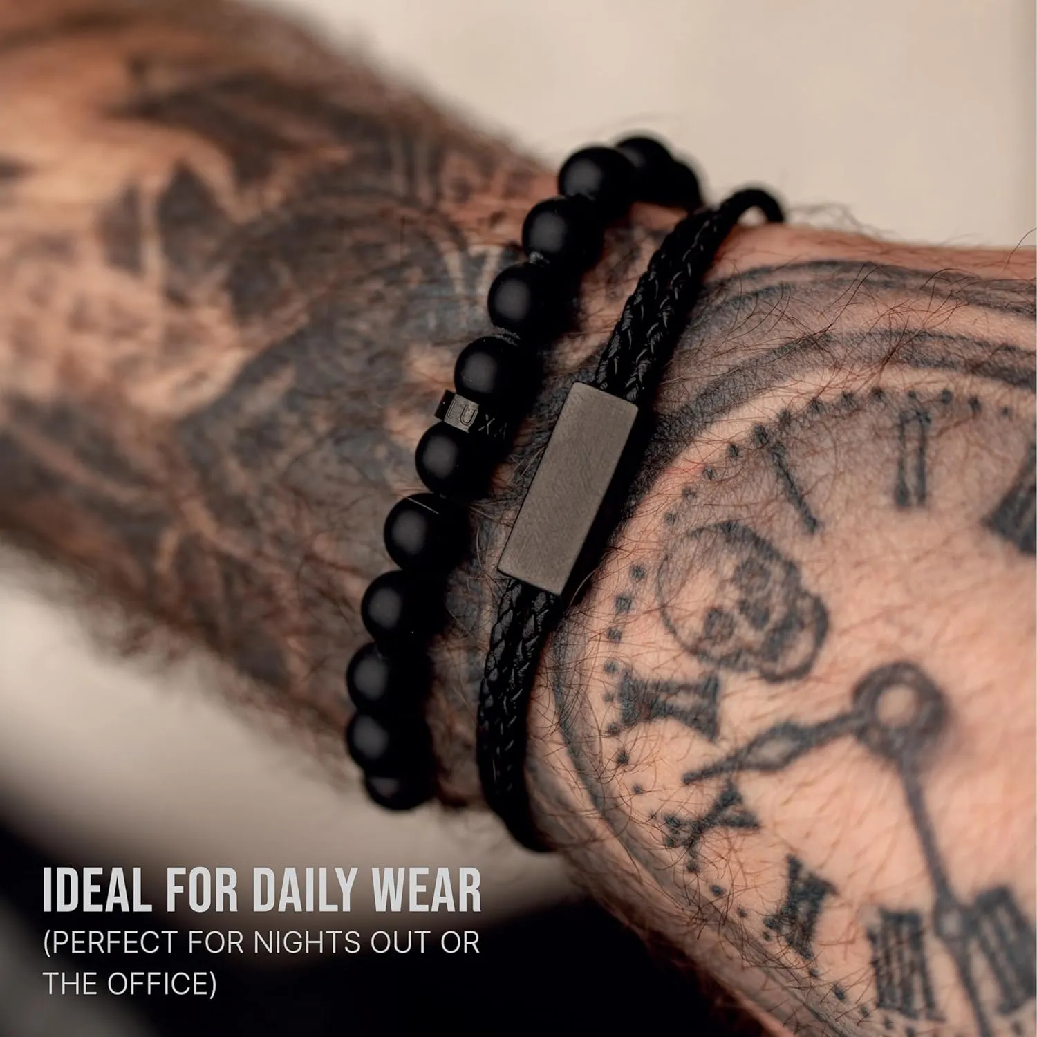 LUXAR Mens Black Onyx Stone Bead Bracelets | Matte Black 8mm Stone | Minimalist, Designer Jewelry for Men