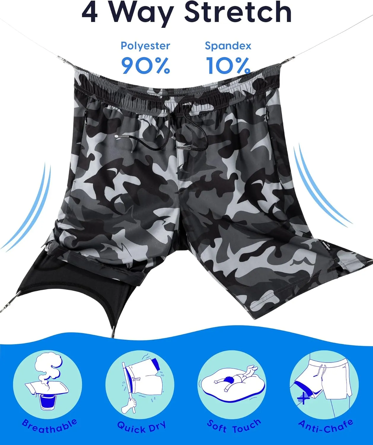 maamgic Mens Swim Trunks with Compression Liner 9 Inch Stretch Quick Dry Swim Shorts with Zipper Pockets Swimwear